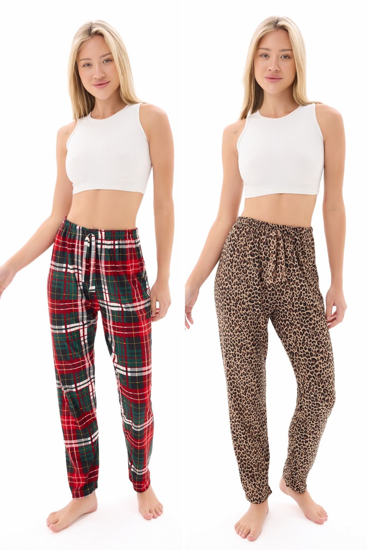 2'li Kadın Desenli Yumuşak Dokulu Örme Pijama Altı