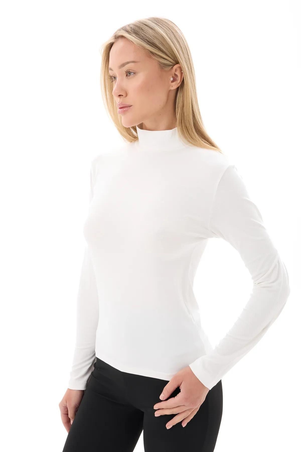 Kadın 2'li Siyah Ve Beyaz Viskon Likralı Yarım Balıkçı Uzun Kollu Body Set