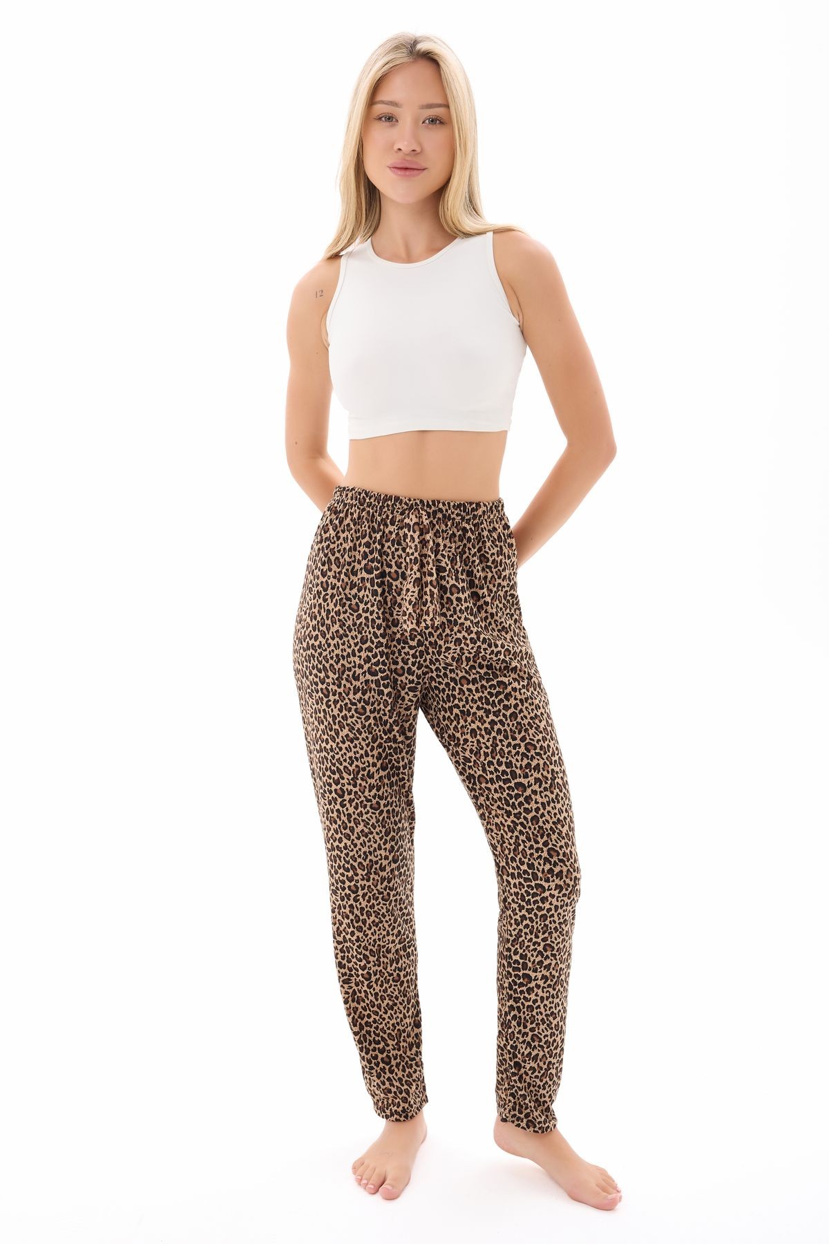 2'li Kadın Desenli Yumuşak Dokulu Örme Pijama Altı