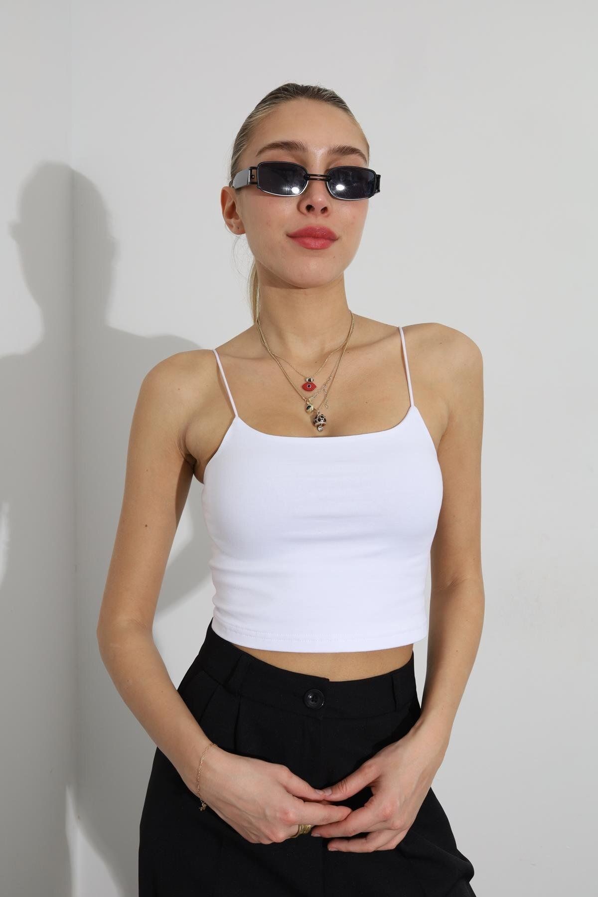 İp Askılı Astarlı Crop Büstiyer Bluz