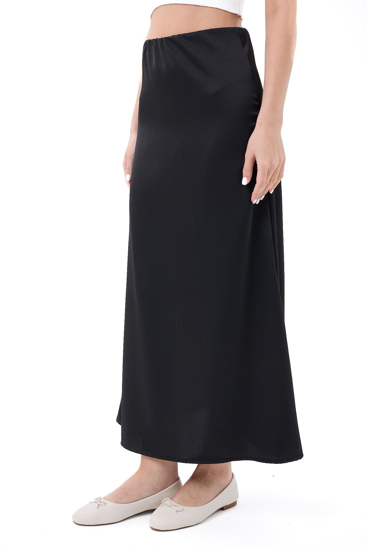 Maxi Siyah Saten Etek Lastikli