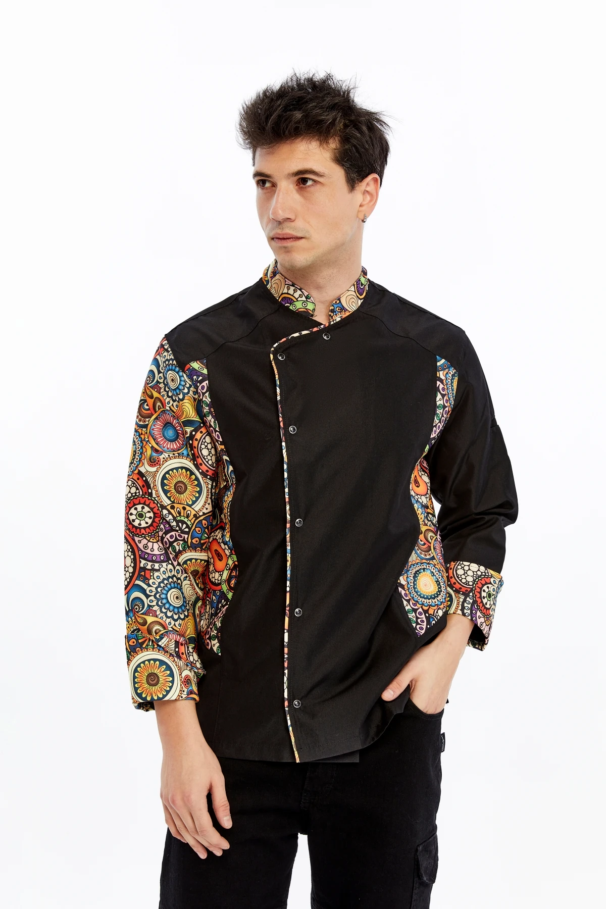 Uniprom Uzun Kollu Aşçı Ceketi Önlük Şef, Garson Retro Model Siyah