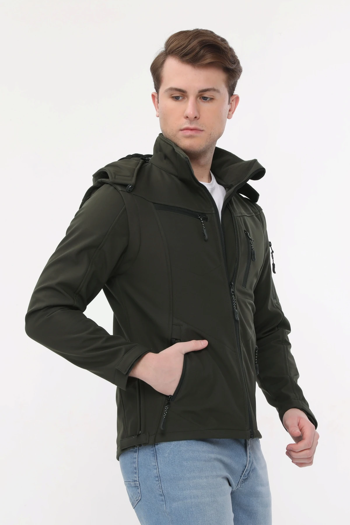 Uniprom Taktikal Softshell Mont Kollar ve Kapşon Çıkabilir Erkek Haki