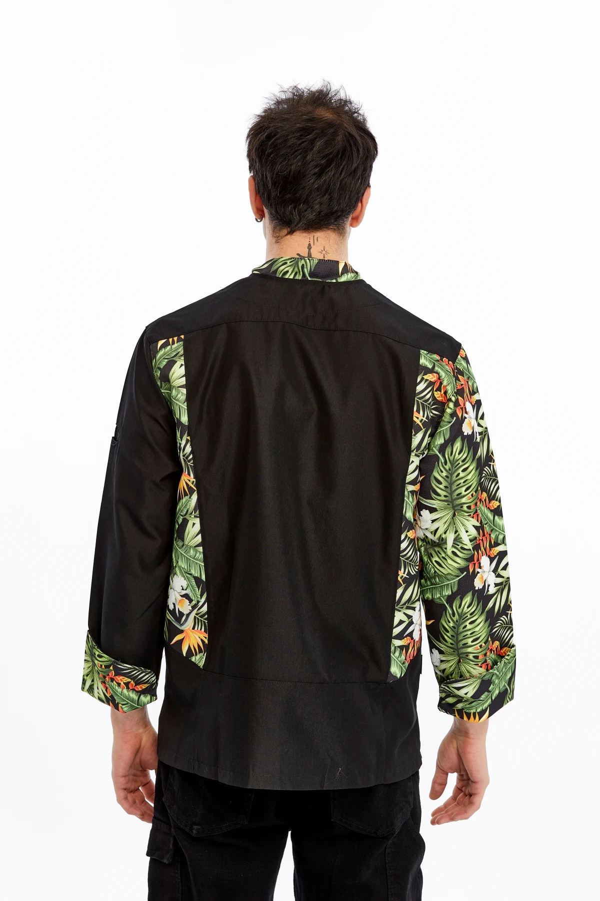 Uniprom Uzun Kollu Aşçı Ceketi Önlük Şef, Garson Tropikal Model Siyah