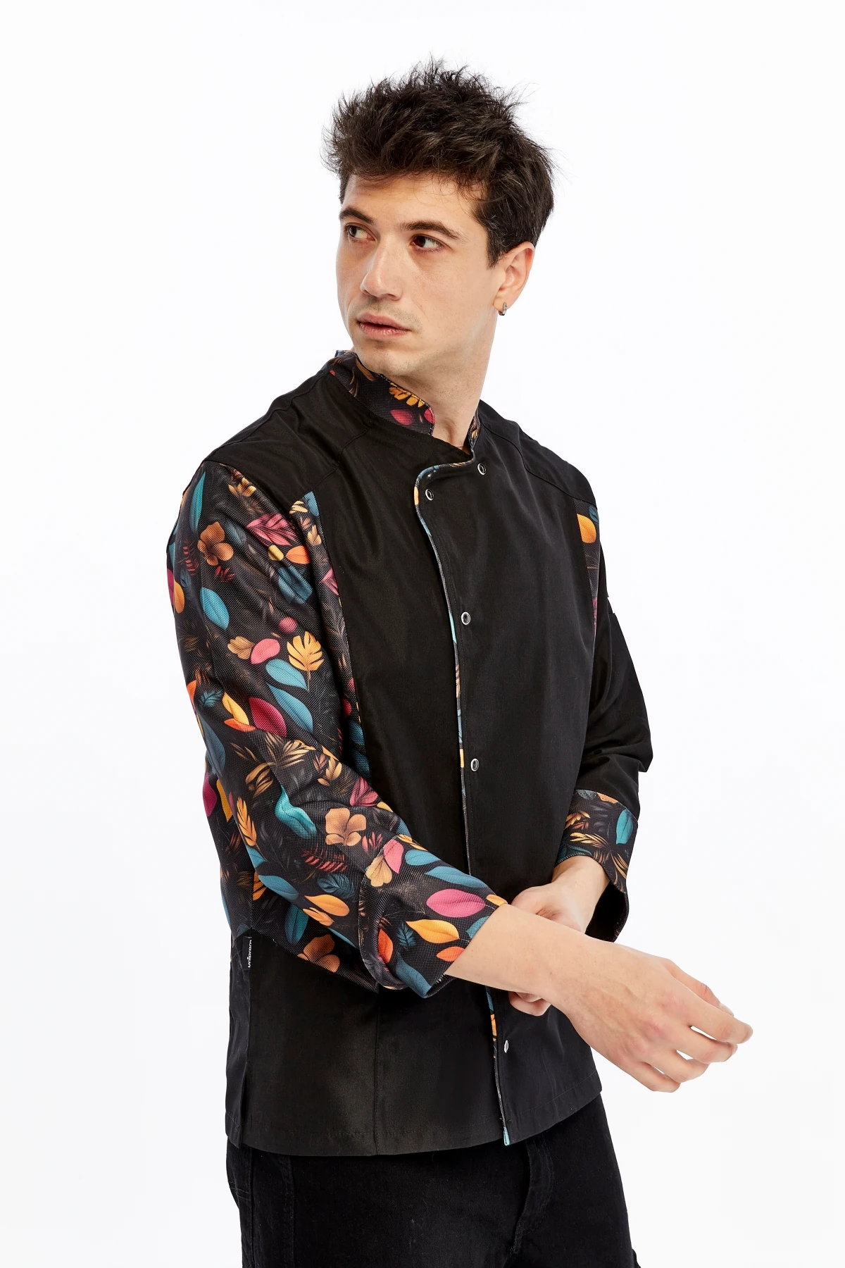 Uniprom Uzun Kollu Aşçı Ceketi Önlük Şef, Garson Flora Model Siyah