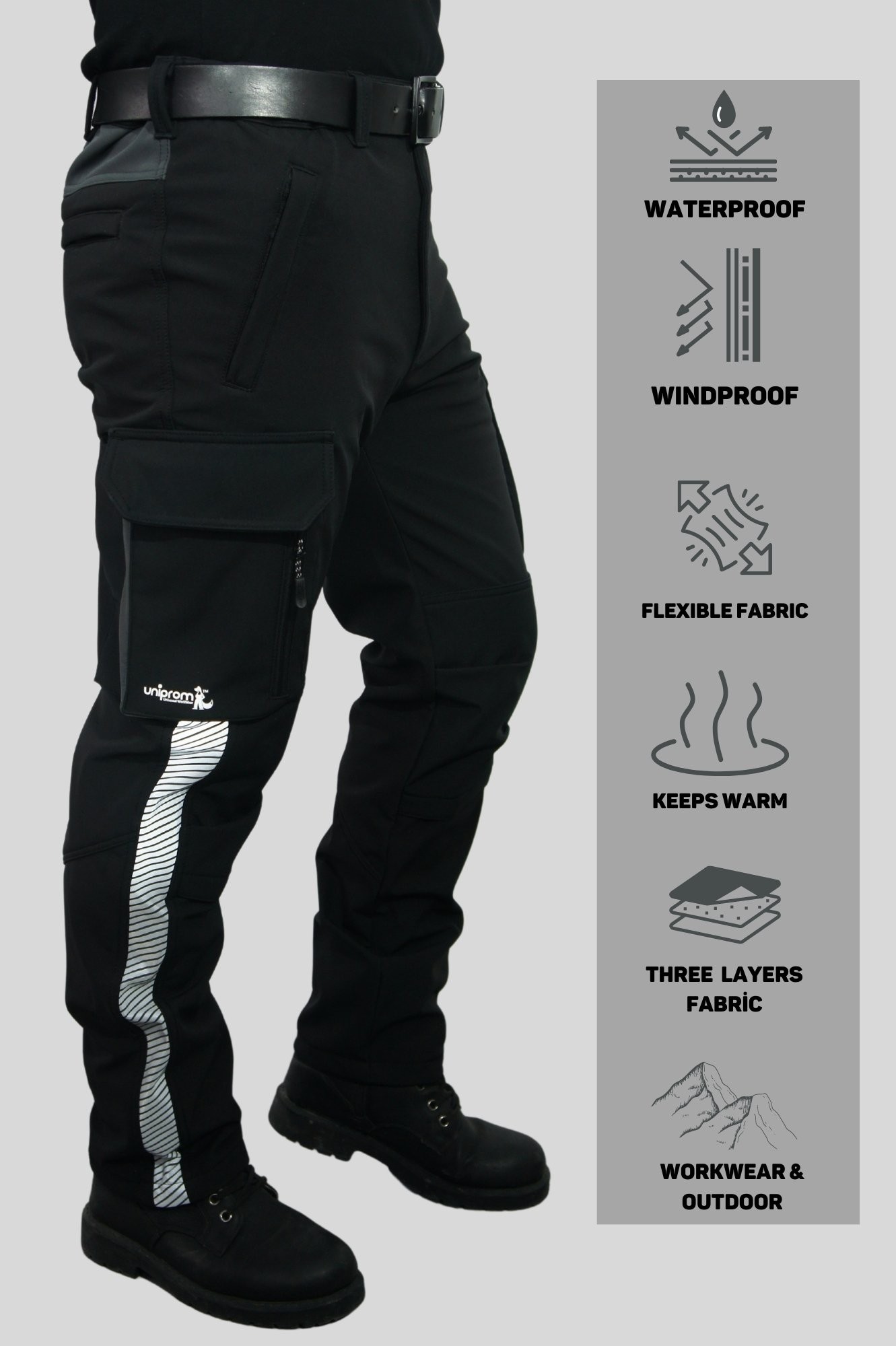 Uniprom Softshell Pantolon Oslo Model Su ve Rüzgar Geçirmez Siyah