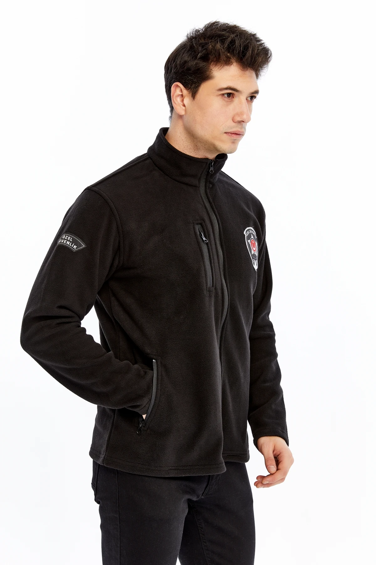 Uniprom Erkek Özel Güvenlik Polar Ceket Tam Fermuarlı 3 Cepli Siyah