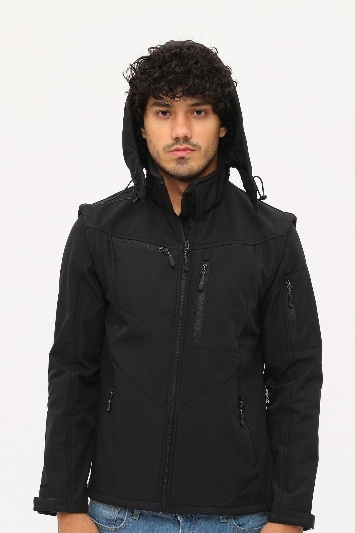 Uniprom Taktikal Softshell Mont Kollar ve Kapşon Çıkabilir Erkek Siyah