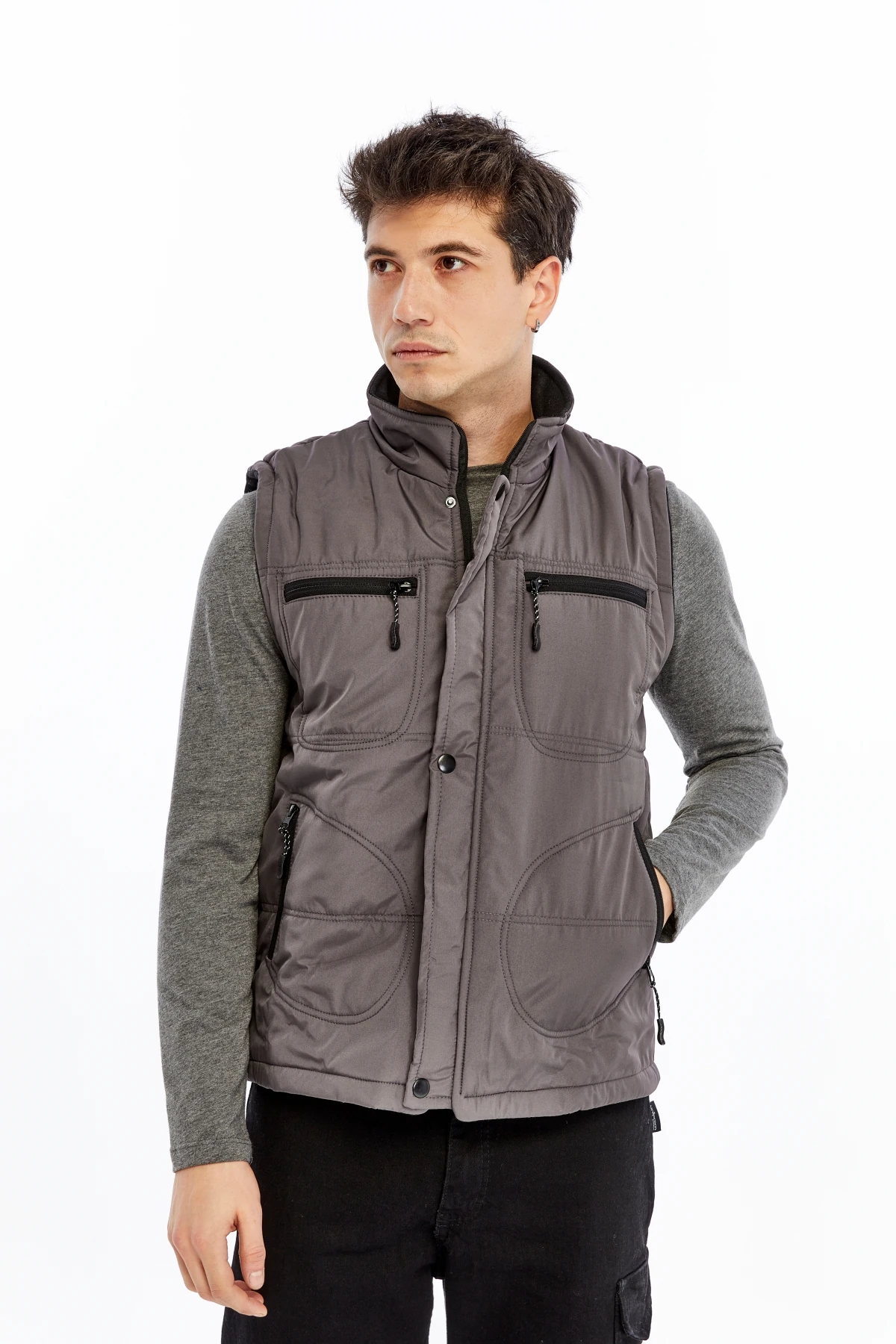 Uniprom İş Yeleği İçi Polarlı ve Elyaflı Su ve Rüzgar Geçirmez 4 Cepli High Warm Gri