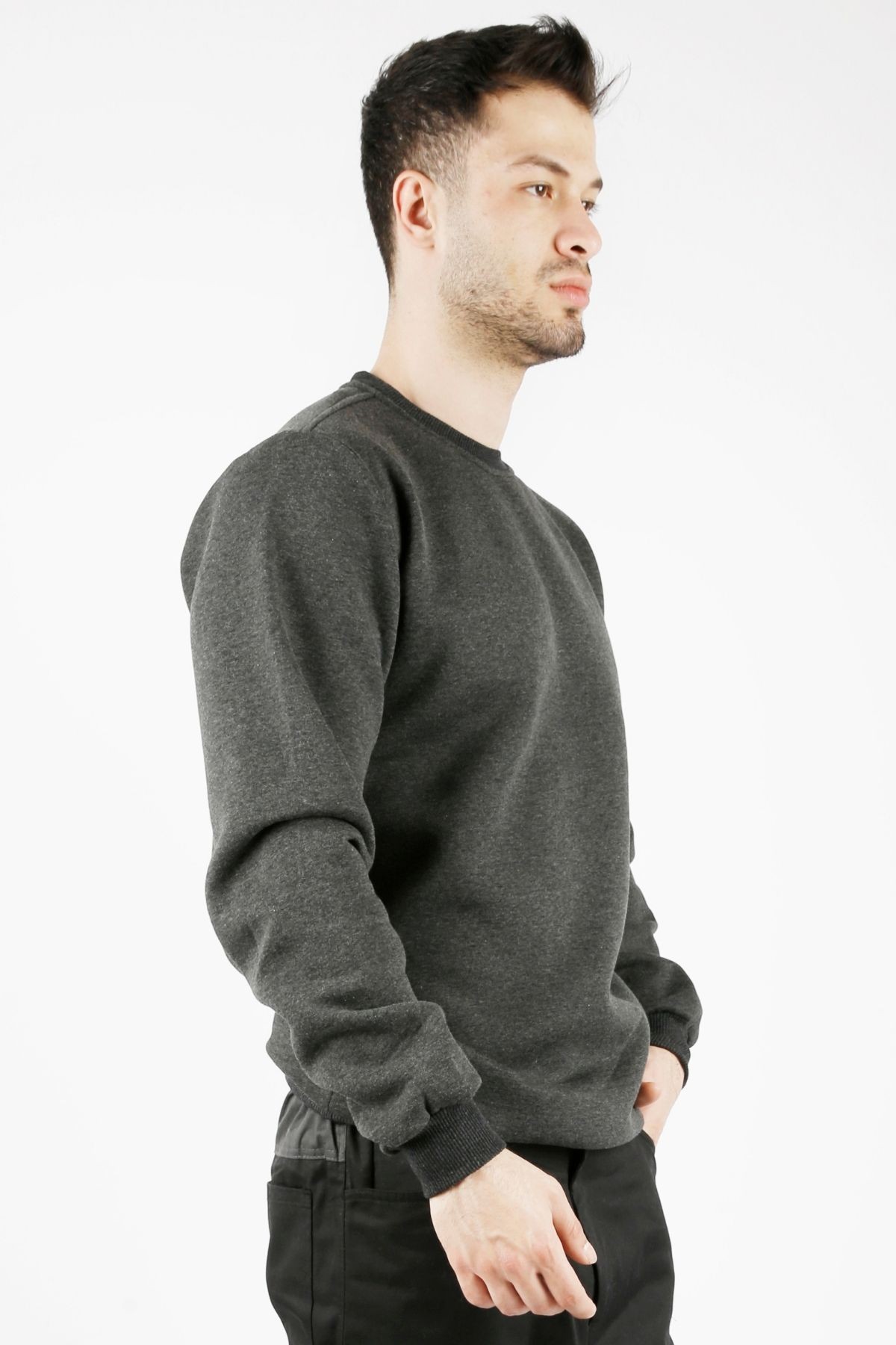 Uniprom Sıfır Yaka Sweatshirt Kalın Kumaş İçi Şardonlu Antrasit Erkek