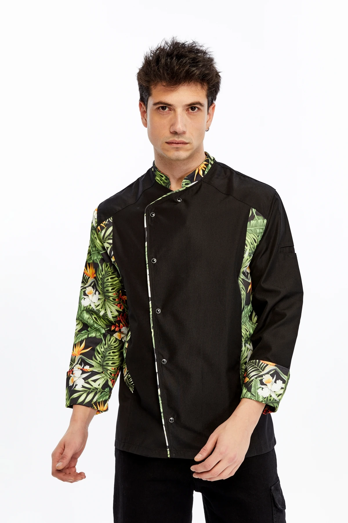 Uniprom Uzun Kollu Aşçı Ceketi Önlük Şef, Garson Tropikal Model Siyah