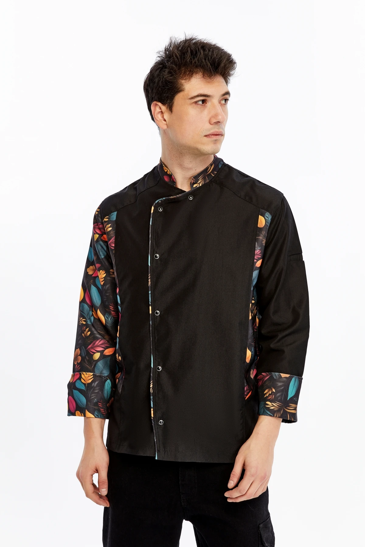 Uniprom Uzun Kollu Aşçı Ceketi Önlük Şef, Garson Flora Model Siyah