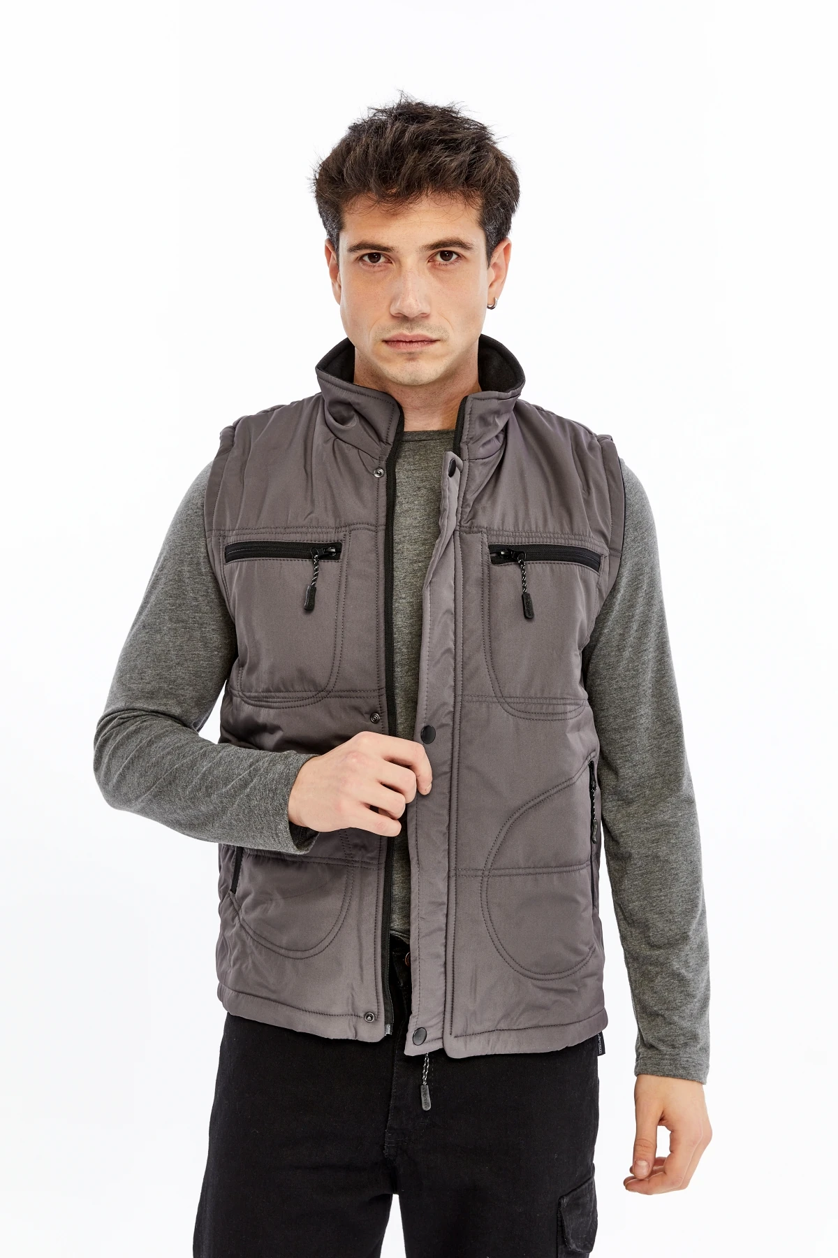 Uniprom İş Yeleği İçi Polarlı ve Elyaflı Su ve Rüzgar Geçirmez 4 Cepli High Warm Gri