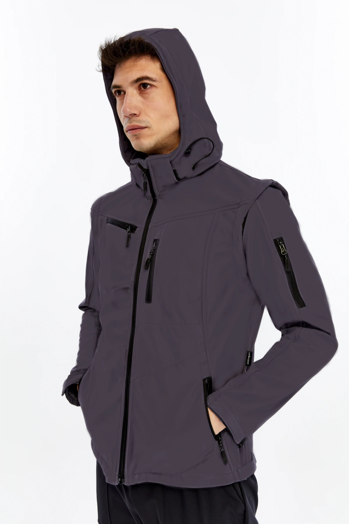 Uniprom Taktikal Softshell Mont Kollar ve Kapşon Çıkabilir Erkek Gri