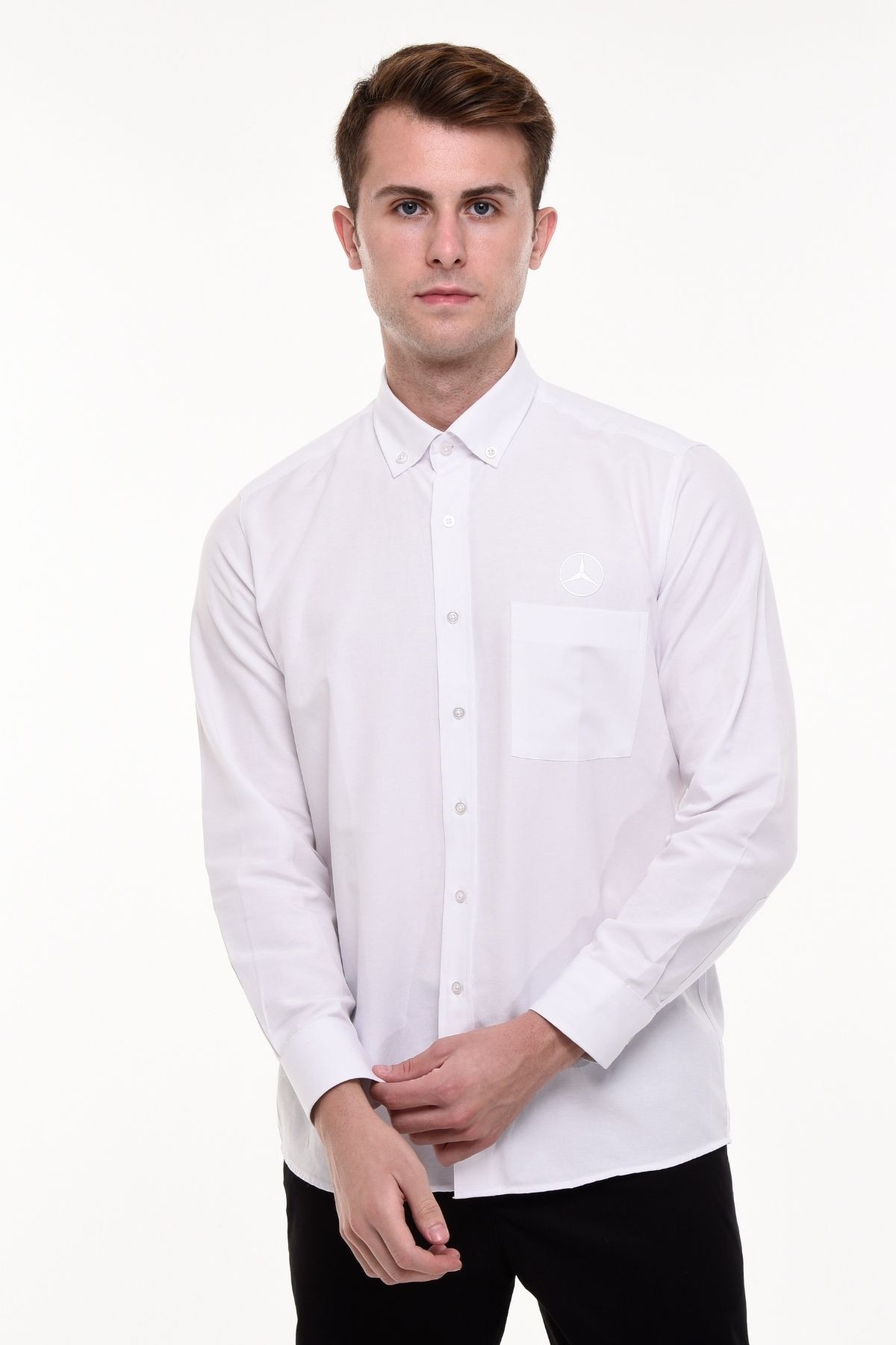 Uniprom Mercedes Logolu Uzun Kol Erkek Gömlek Regular Fit Beyaz
