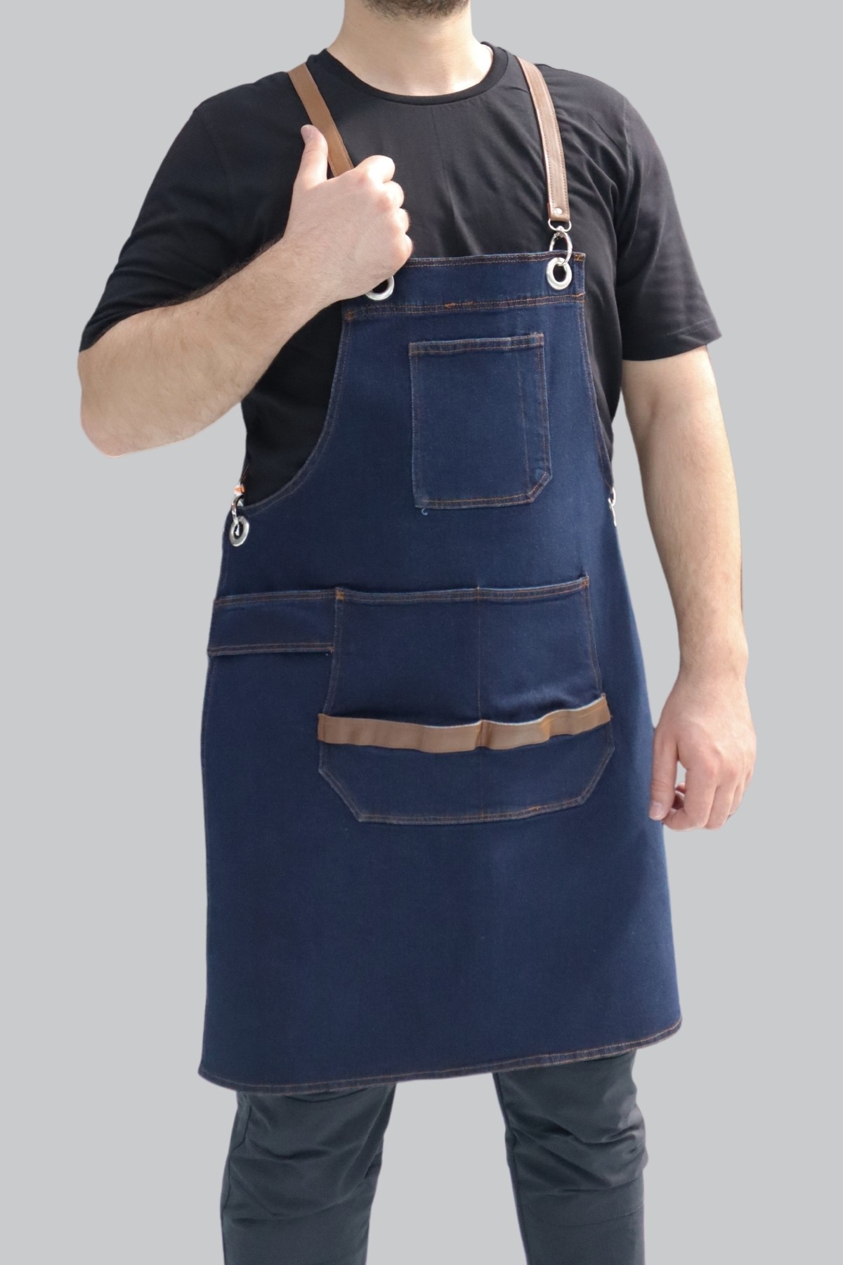 Uniprom Askılı İş Önlüğü Barista Önlük Mutfak Restoran Garson Şef Aşçı Cafe İş Önlüğü Lacivert