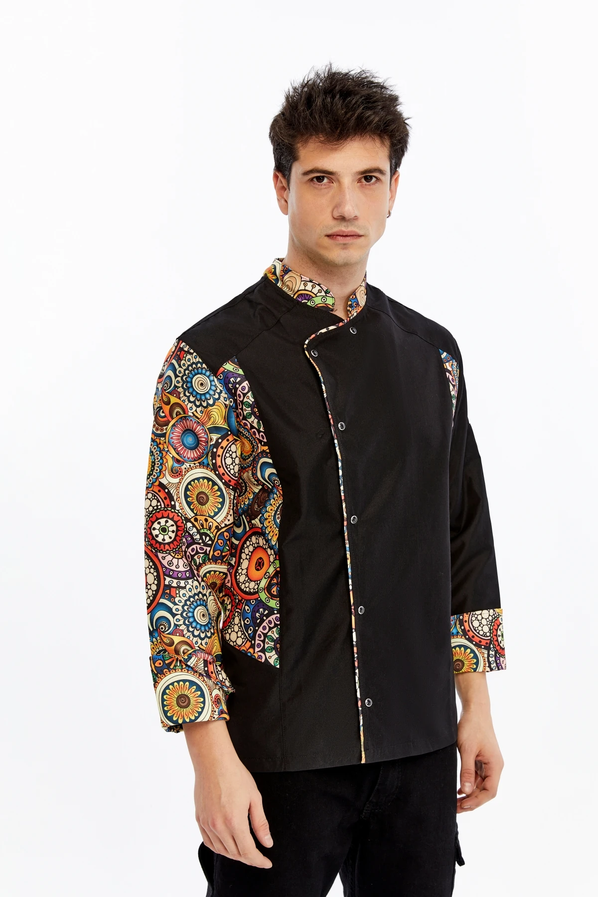 Uniprom Uzun Kollu Aşçı Ceketi Önlük Şef, Garson Retro Model Siyah