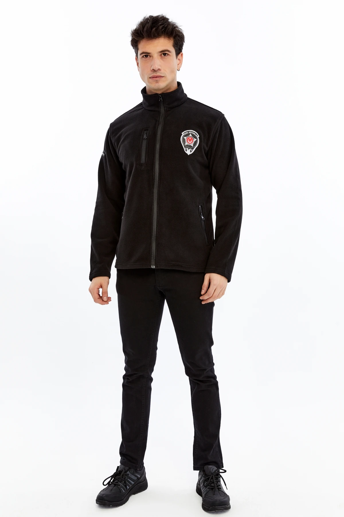 Uniprom Erkek Özel Güvenlik Polar Ceket Tam Fermuarlı 3 Cepli Siyah