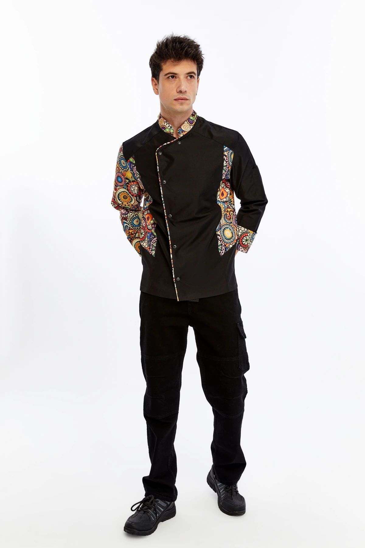 Uniprom Uzun Kollu Aşçı Ceketi Önlük Şef, Garson Retro Model Siyah