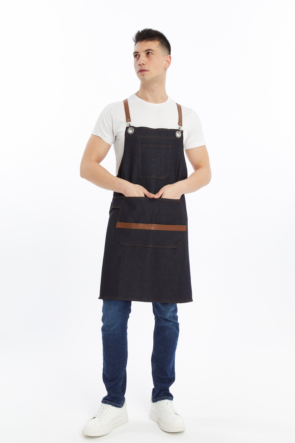 Uniprom Askılı İş Önlüğü Barista Önlük Mutfak Restoran Garson Şef Aşçı Cafe İş Önlüğü Lacivert