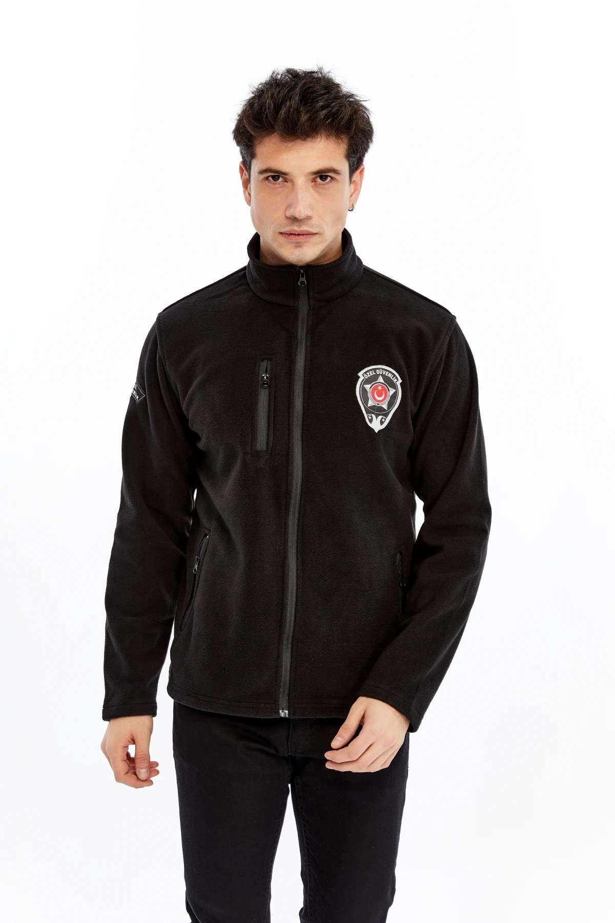 Uniprom Erkek Özel Güvenlik Polar Ceket Tam Fermuarlı 3 Cepli Siyah