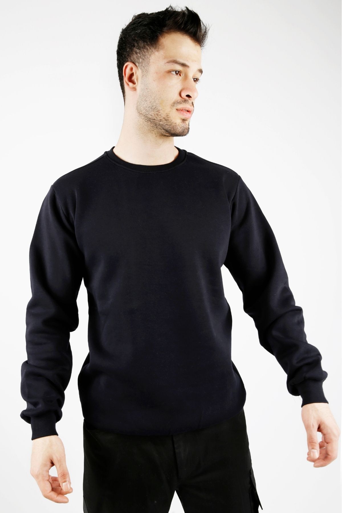 Uniprom Sıfır Yaka Sweatshirt Kalın Kumaş İçi Şardonlu Lacivert Erkek