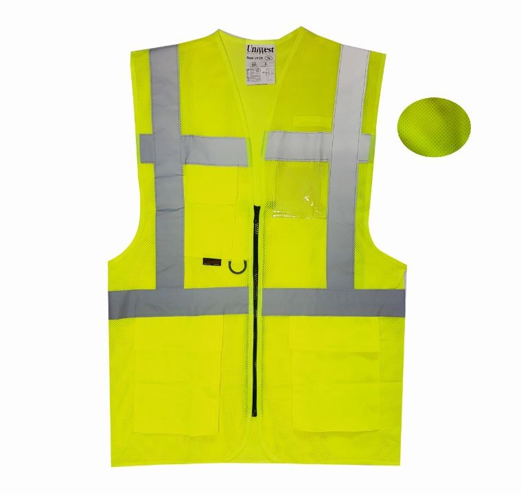 Uniwest Mühendis Yeleği Yönetici İkaz Yeleği Reflektörlü Çözgü Örgü Neon Sarı