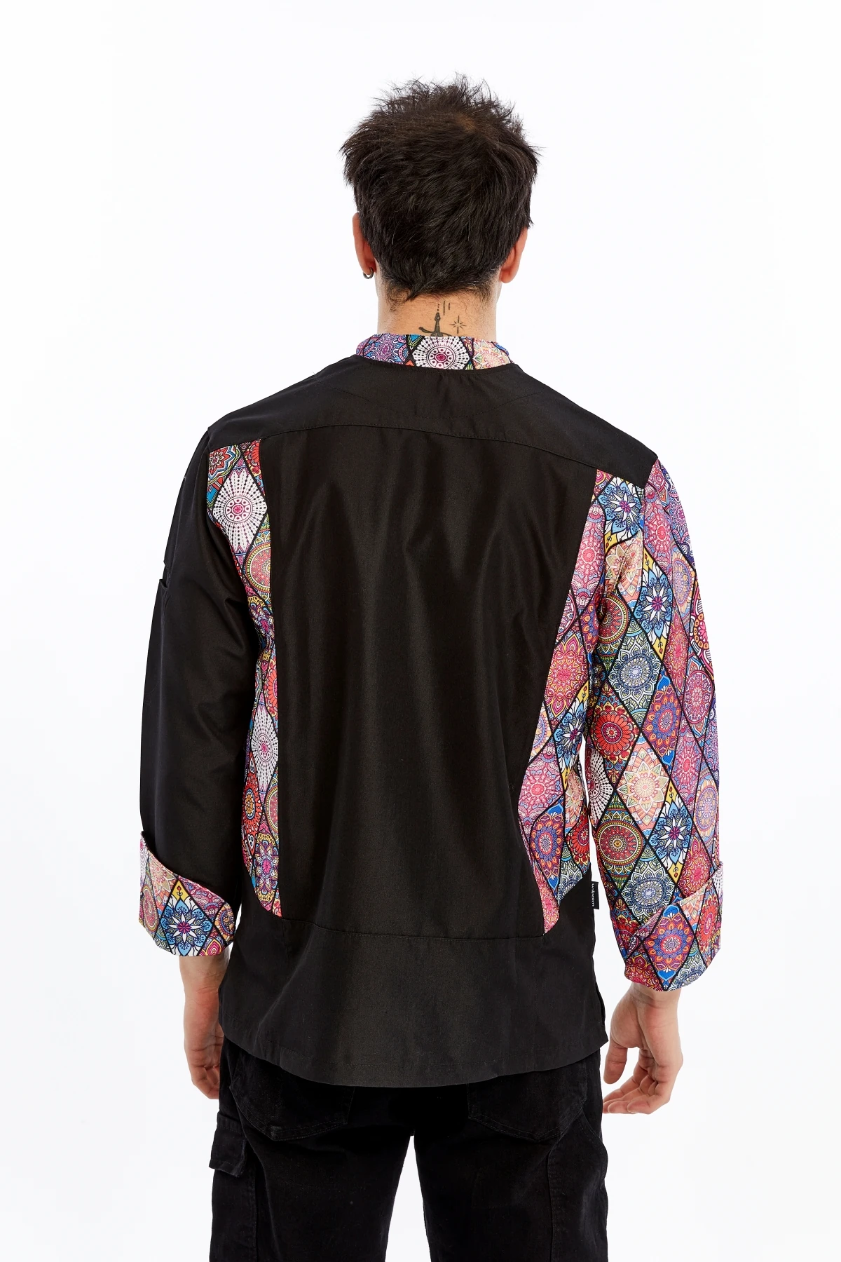 Uniprom Uzun Kollu Aşçı Ceketi Önlük Şef, Garson Mandala Model Siyah