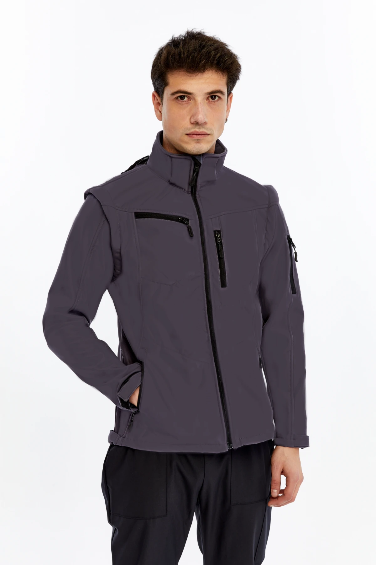 Uniprom Taktikal Softshell Mont Kollar ve Kapşon Çıkabilir Erkek Gri