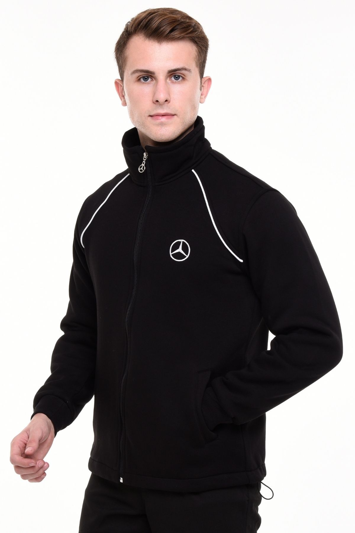 Uniprom Mercedes Servis Ceket 3 İplik Şardonlu Kışlık Siyah Erkek