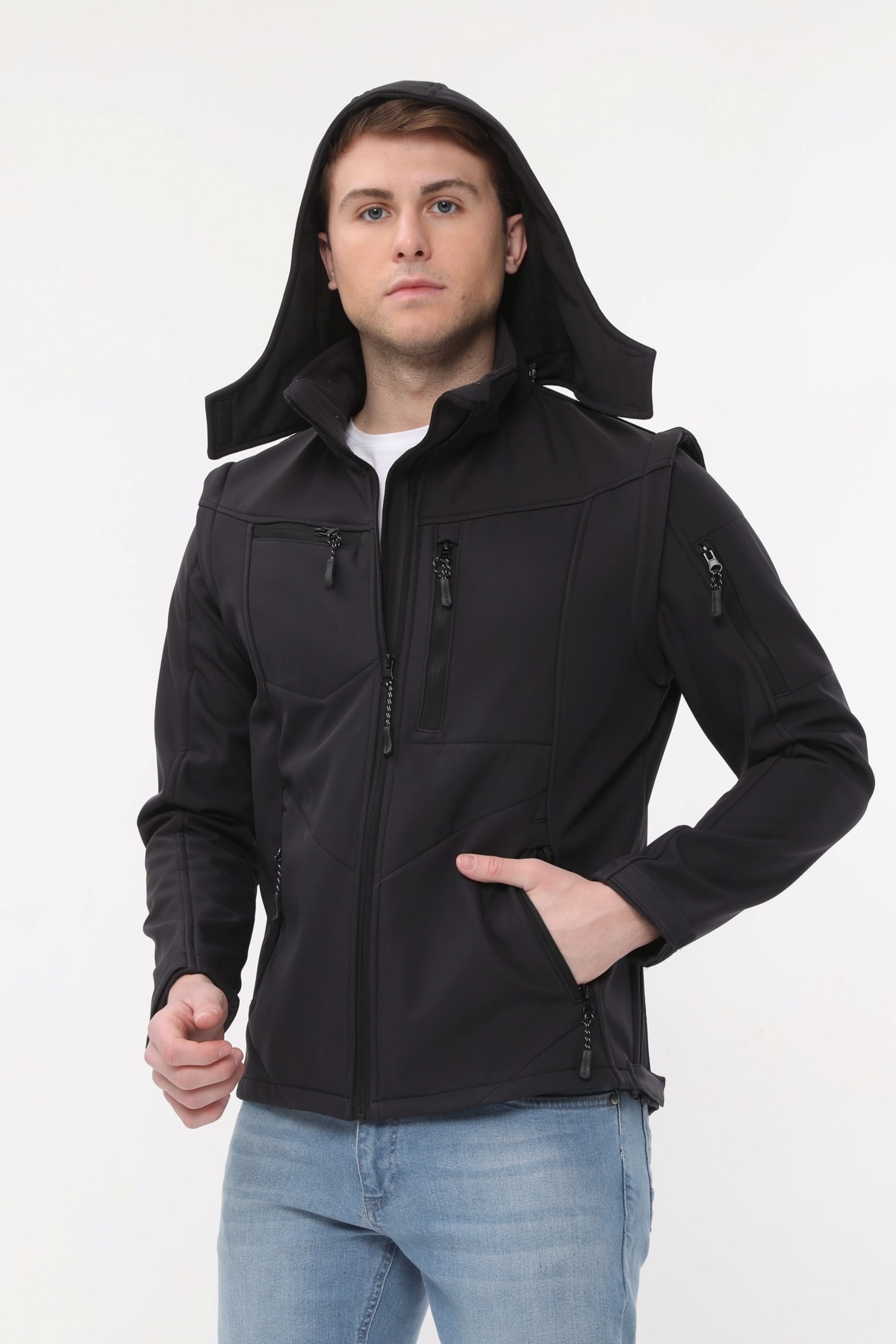 Uniprom Taktikal Softshell Mont Kollar ve Kapşon Çıkabilir Erkek Füme