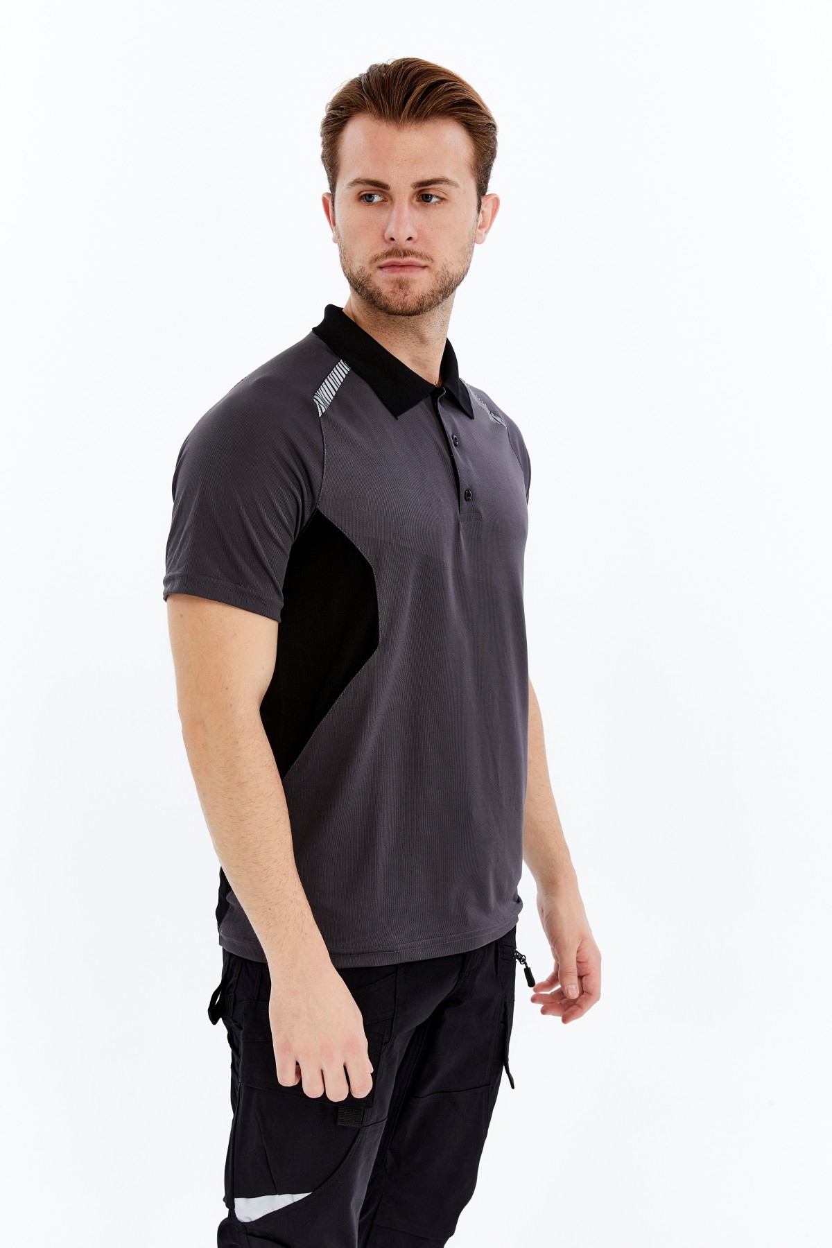 Uniprom Erkek Polo Yaka Tişört Nefes Alan Kumaş Procool Spor Outdoor T-shirt Füme