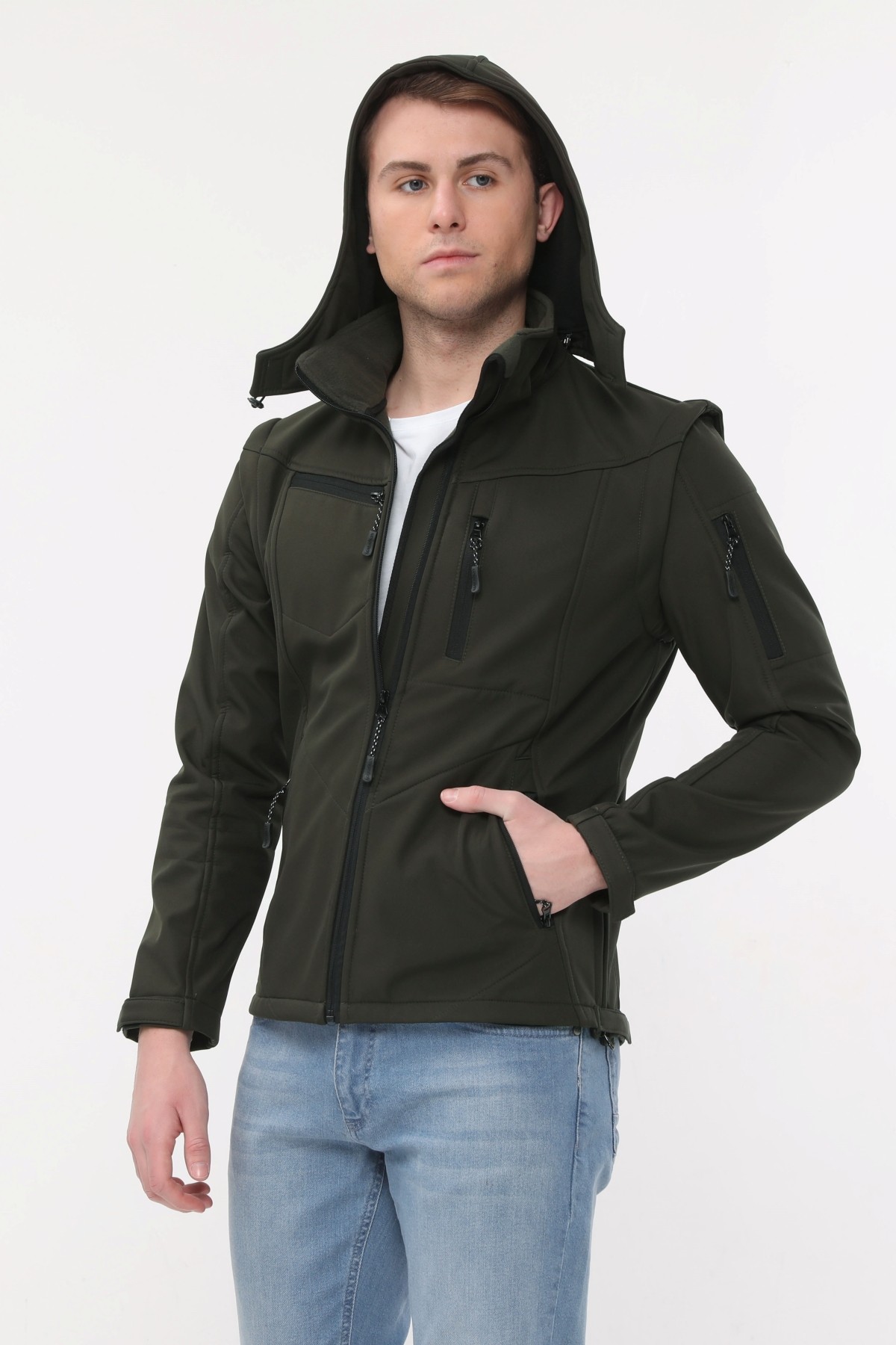 Uniprom Taktikal Softshell Mont Kollar ve Kapşon Çıkabilir Erkek Haki