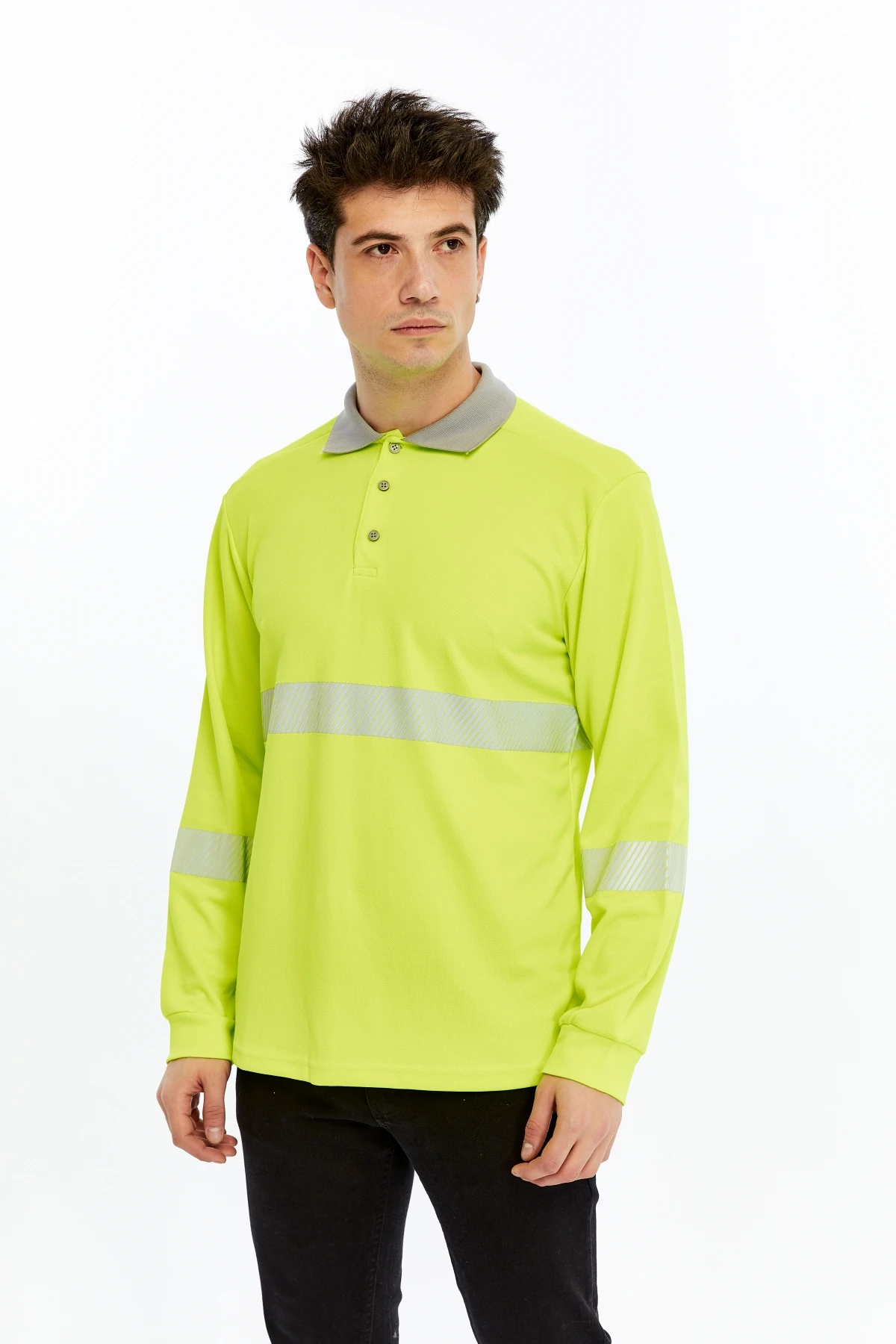UNİPROM Neon Sarı Yüksek Görünürlük Reflektörlü Polo Yaka Sweatshirt (Hi-Vis)
