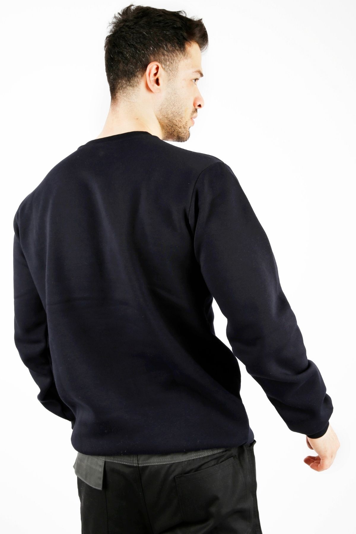 Uniprom Sıfır Yaka Sweatshirt Kalın Kumaş İçi Şardonlu Lacivert Erkek