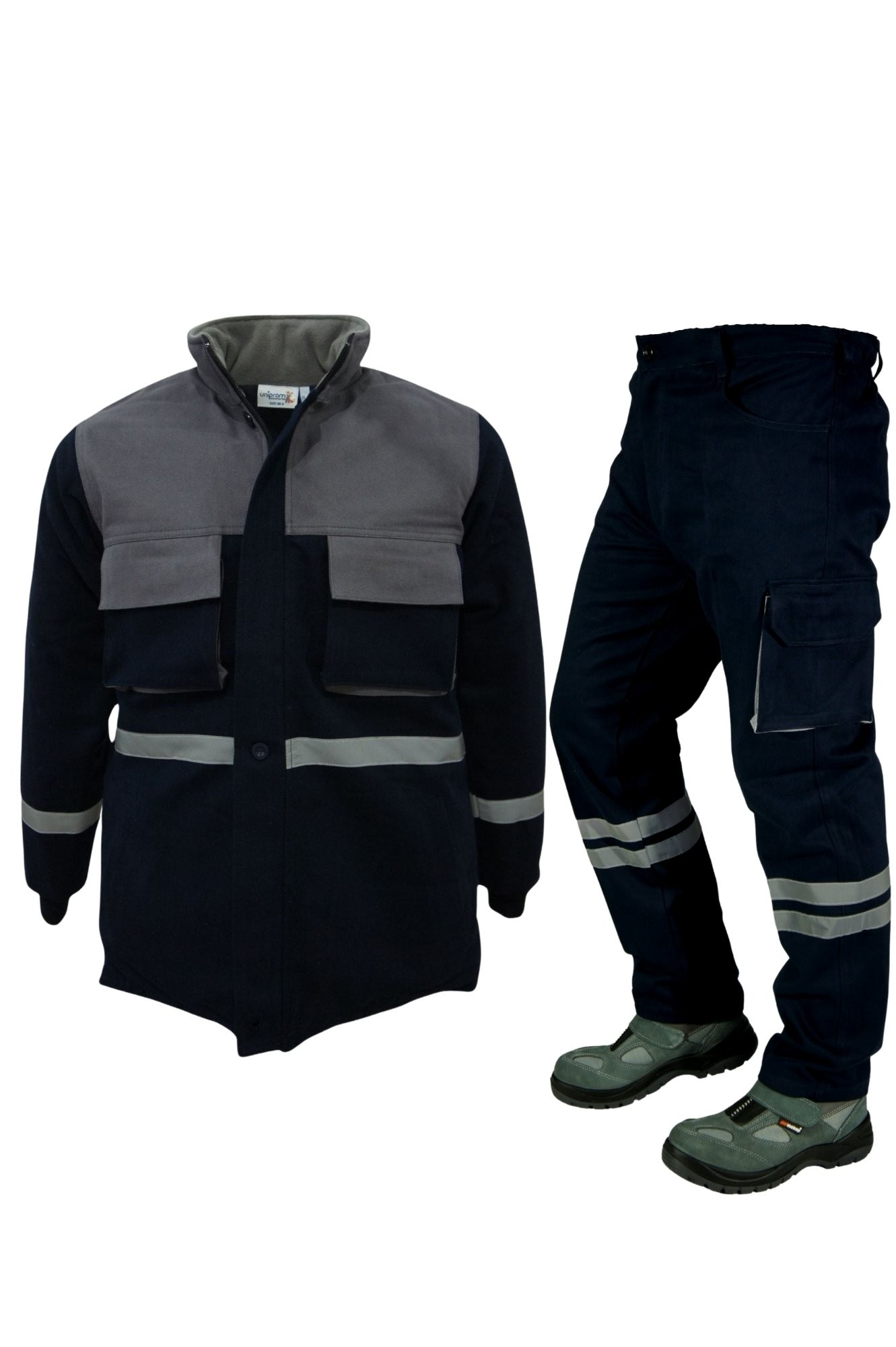 Uniprom Kışlık İş Pantolonu ve Ceket Takımı Lacivert Gri 2