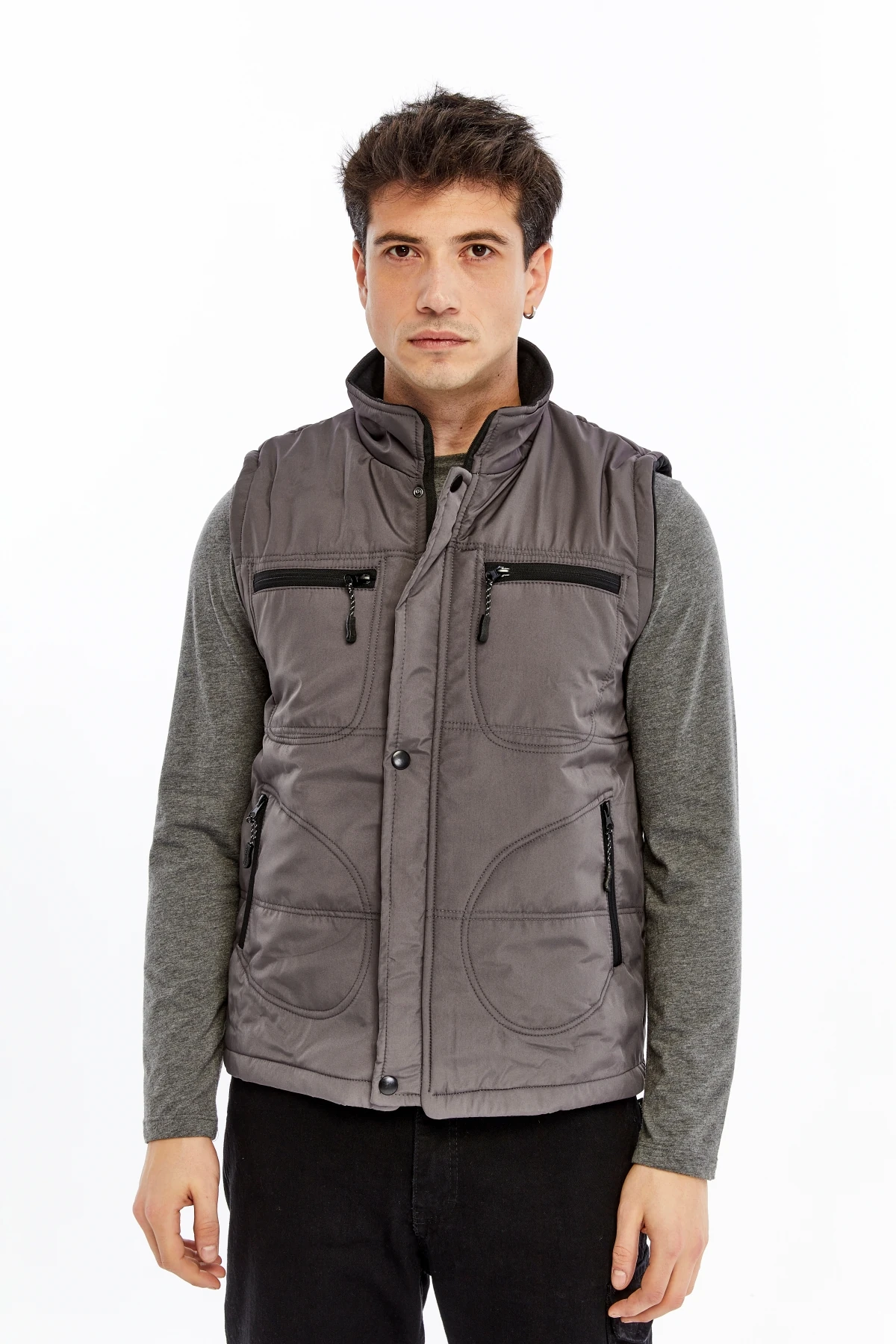 Uniprom İş Yeleği İçi Polarlı ve Elyaflı Su ve Rüzgar Geçirmez 4 Cepli High Warm Gri