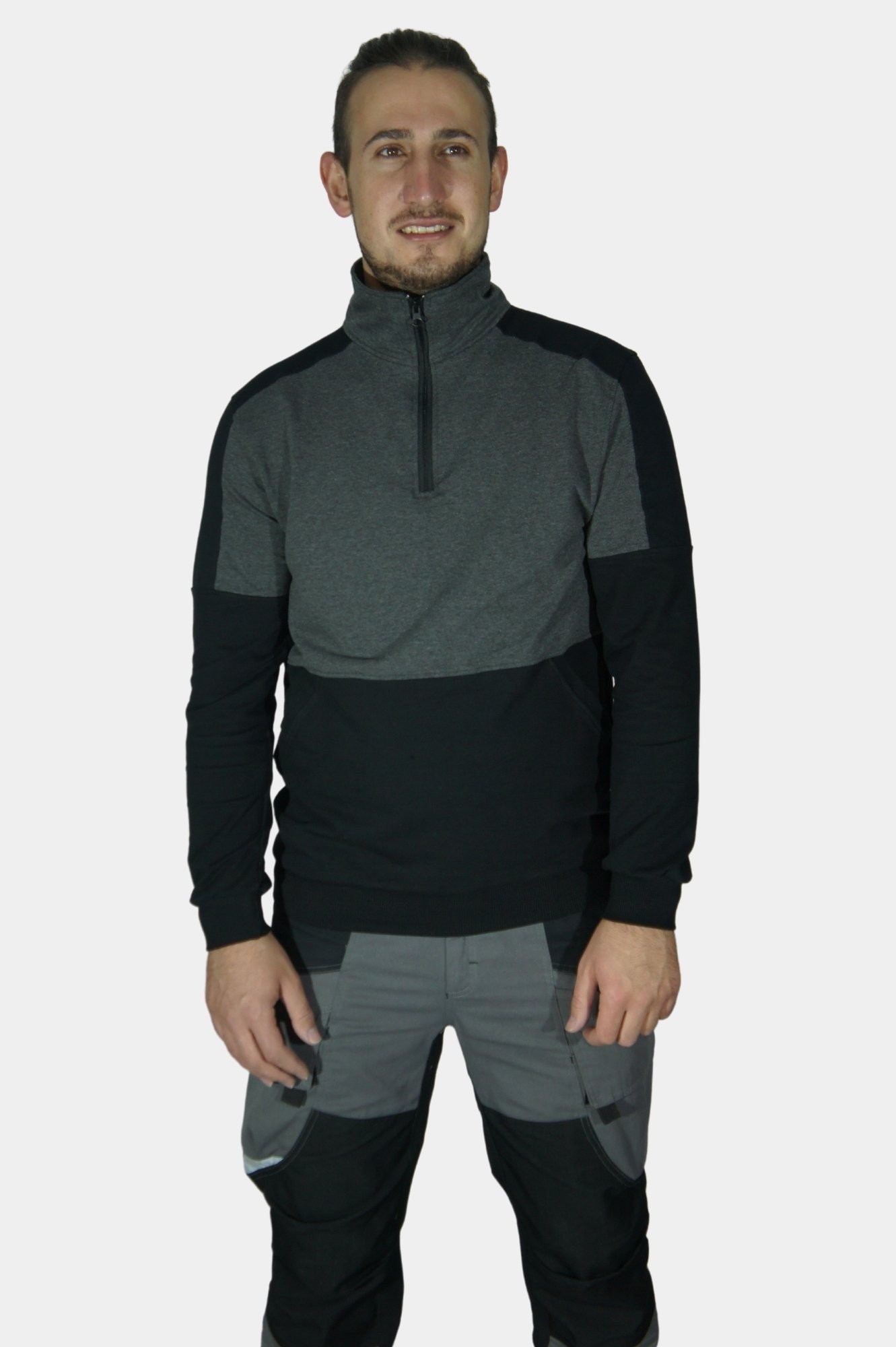 Uniprom Sweatshirt 2 Cepli Polo Yaka Likralı 2 İplik Siyah-Füme