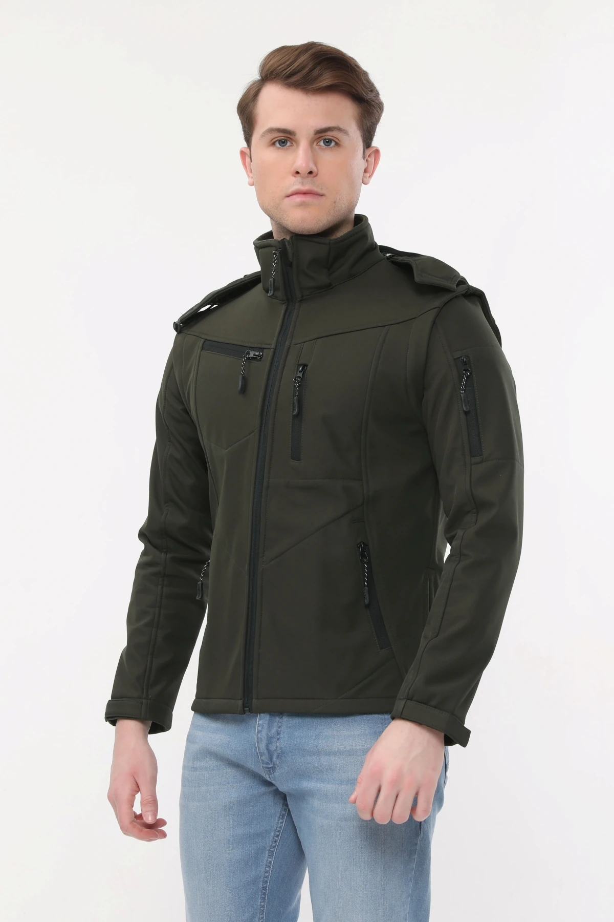 Uniprom Taktikal Softshell Mont Kollar ve Kapşon Çıkabilir Erkek Haki