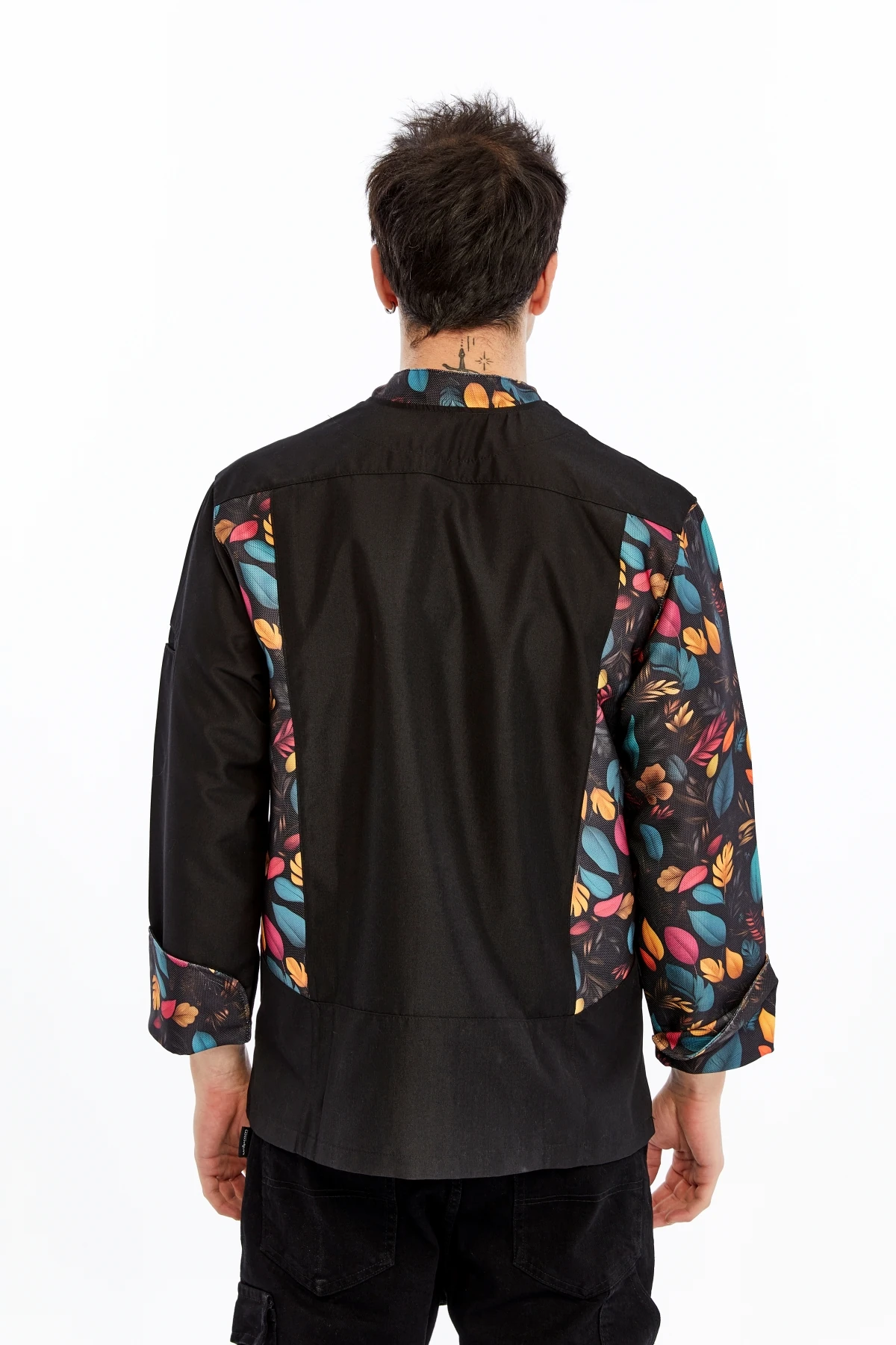 Uniprom Uzun Kollu Aşçı Ceketi Önlük Şef, Garson Flora Model Siyah