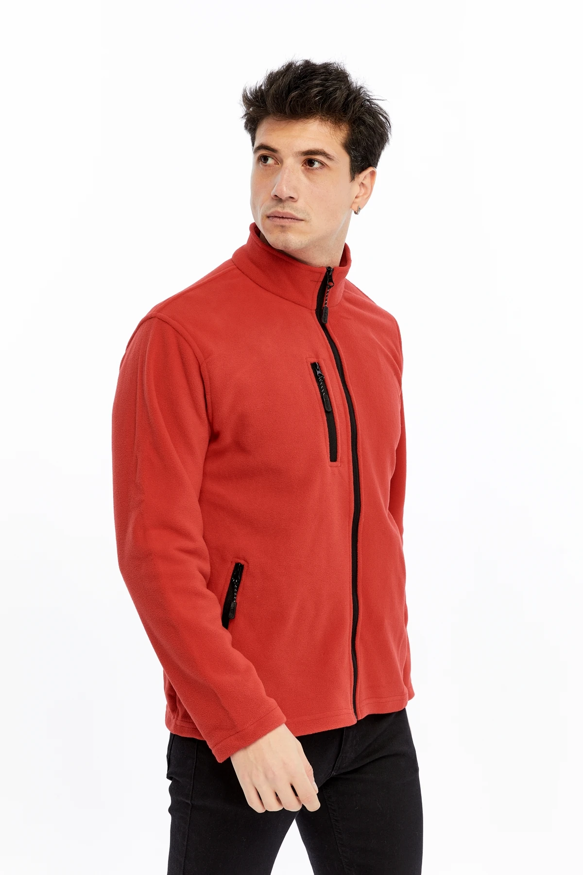 Uniprom Erkek Polar Ceket Tam Fermuarlı 3 Cepli Kırmızı Reçme