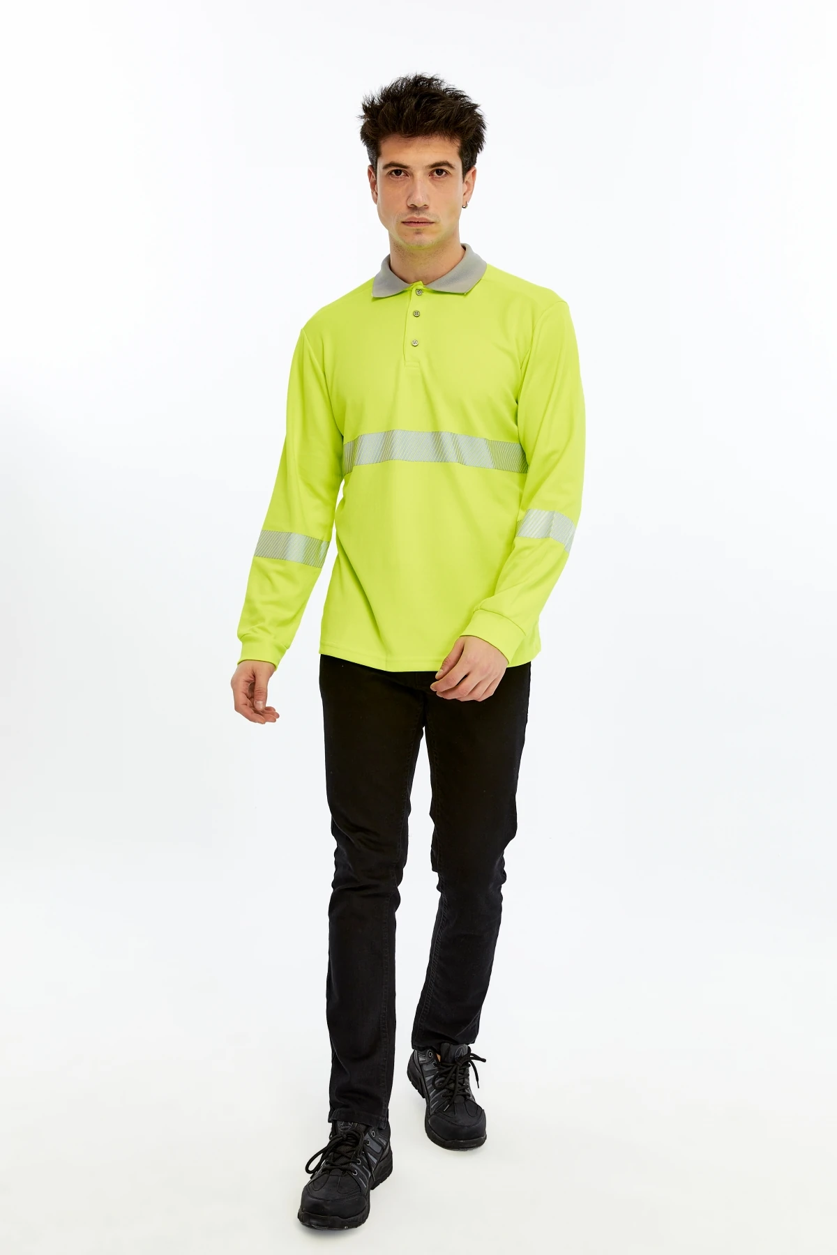 UNİPROM Neon Sarı Yüksek Görünürlük Reflektörlü Polo Yaka Sweatshirt (Hi-Vis)