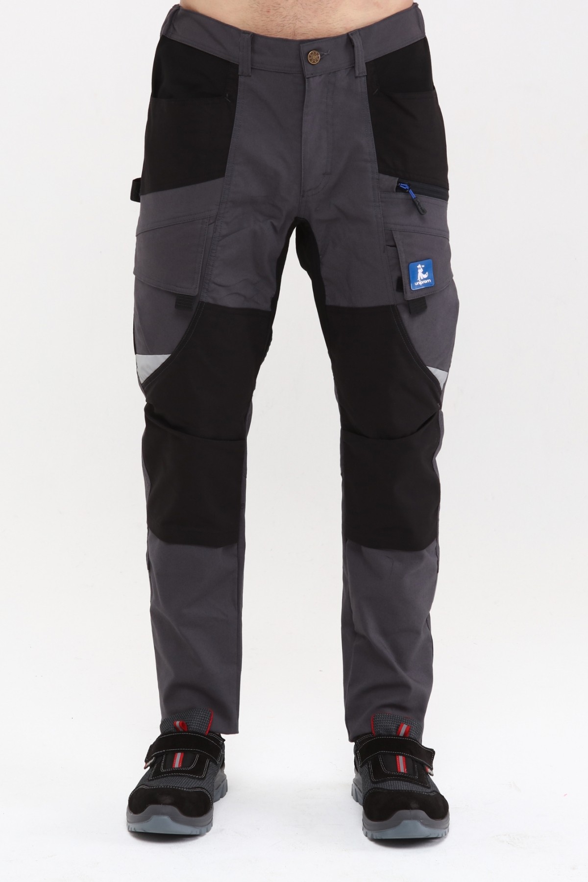 Uniprom İş Pantolonu Madrid Model 10 Cepli Full Likralı Diz Destekli Füme