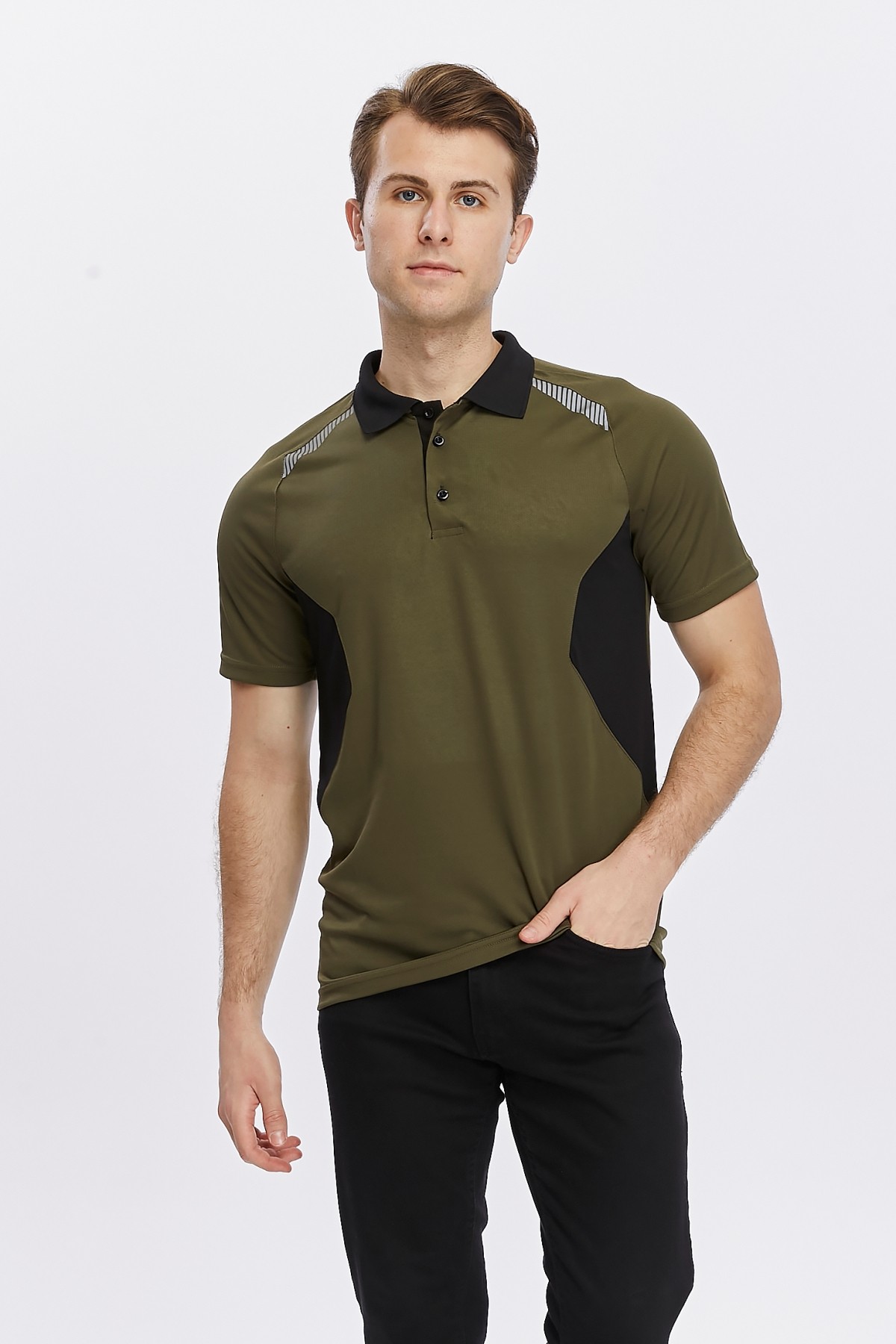 Uniprom Erkek Polo Yaka Tişört Nefes Alan Kumaş Procool Spor Outdoor T-shirt Haki-Siyah