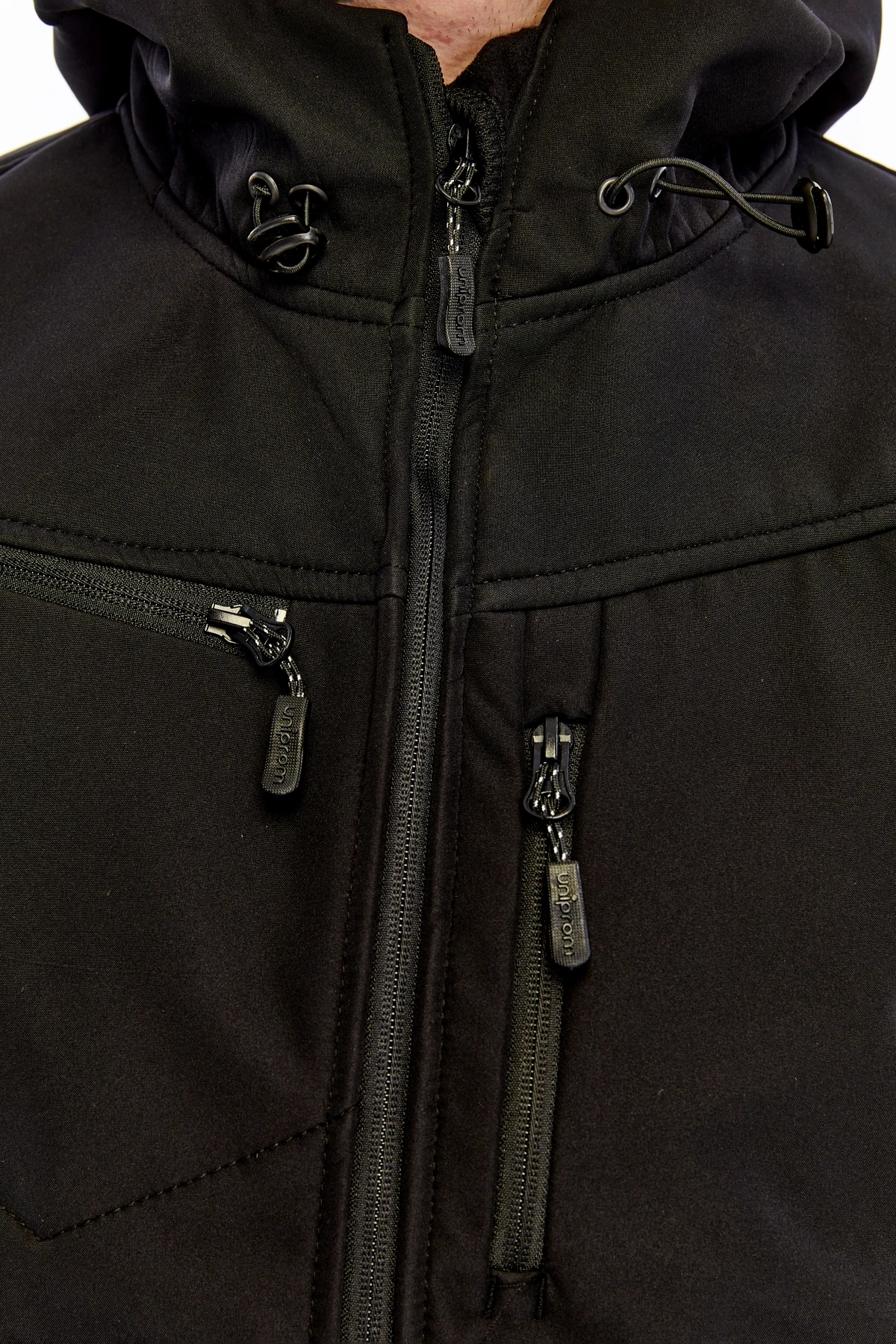Uniprom Softshell Mont Kapşonlu Erkek Su Ve Rüzgar Geçirmez Mont Siyah 5 Cepli