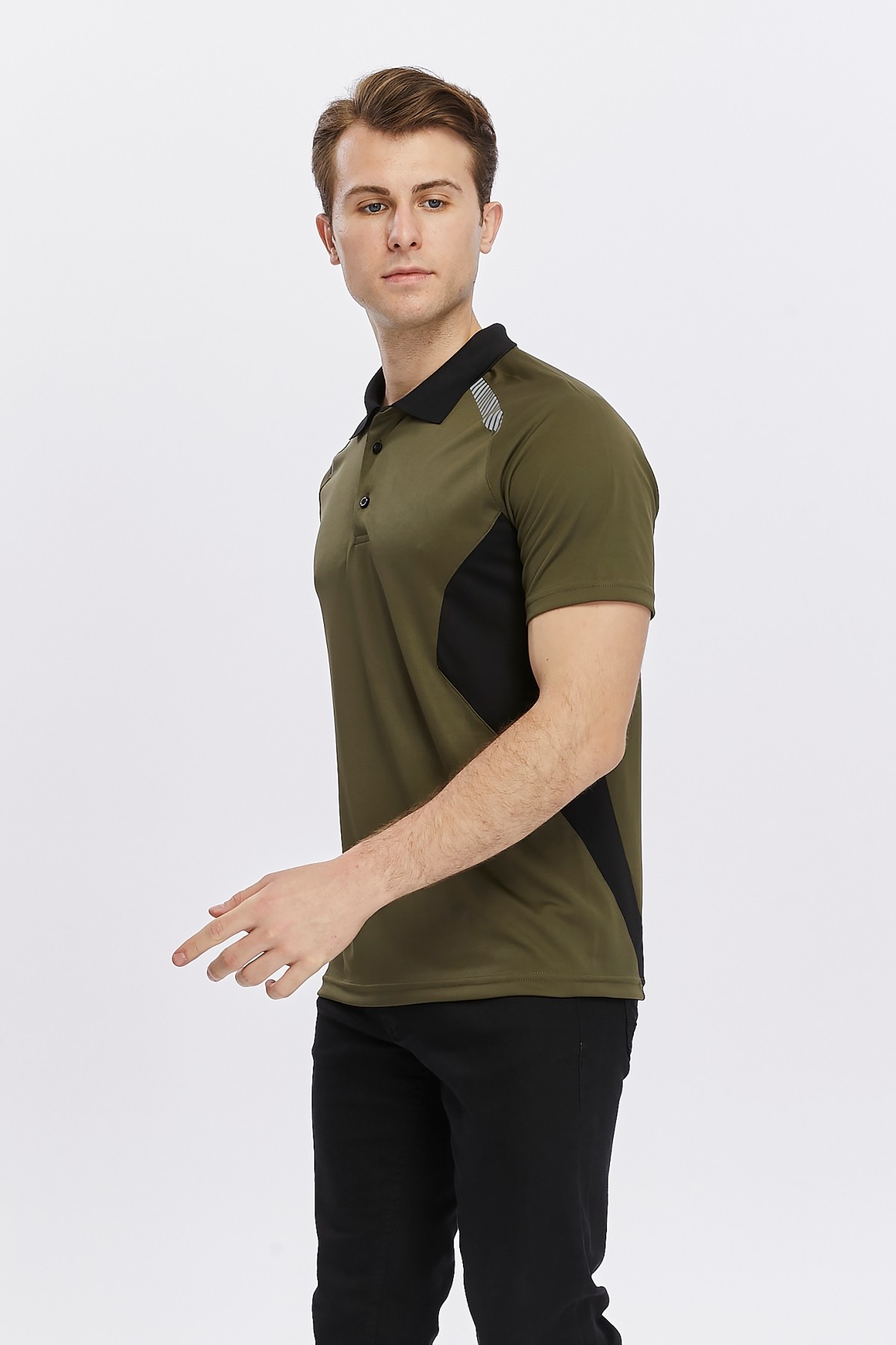 Uniprom Erkek Polo Yaka Tişört Nefes Alan Kumaş Procool Spor Outdoor T-shirt Haki-Siyah