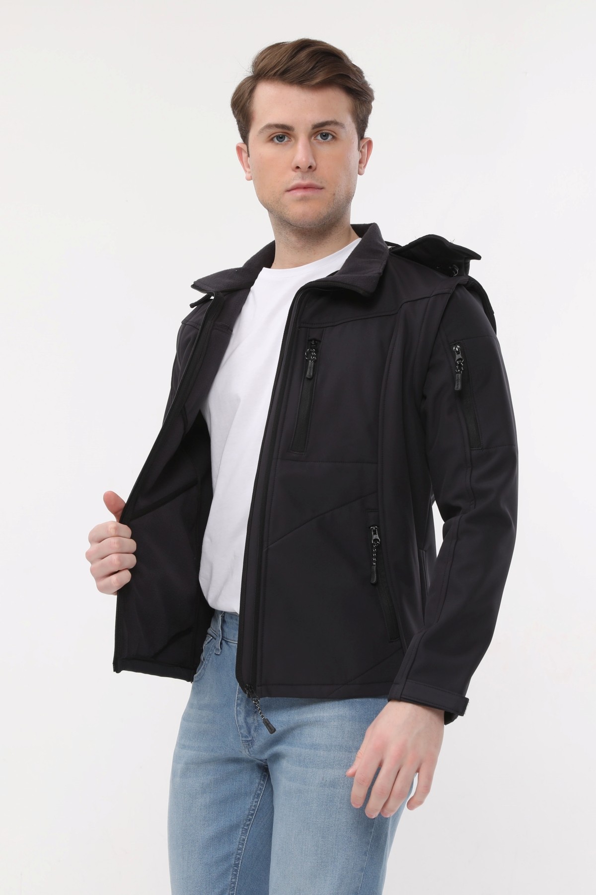 Uniprom Taktikal Softshell Mont Kollar ve Kapşon Çıkabilir Erkek Füme