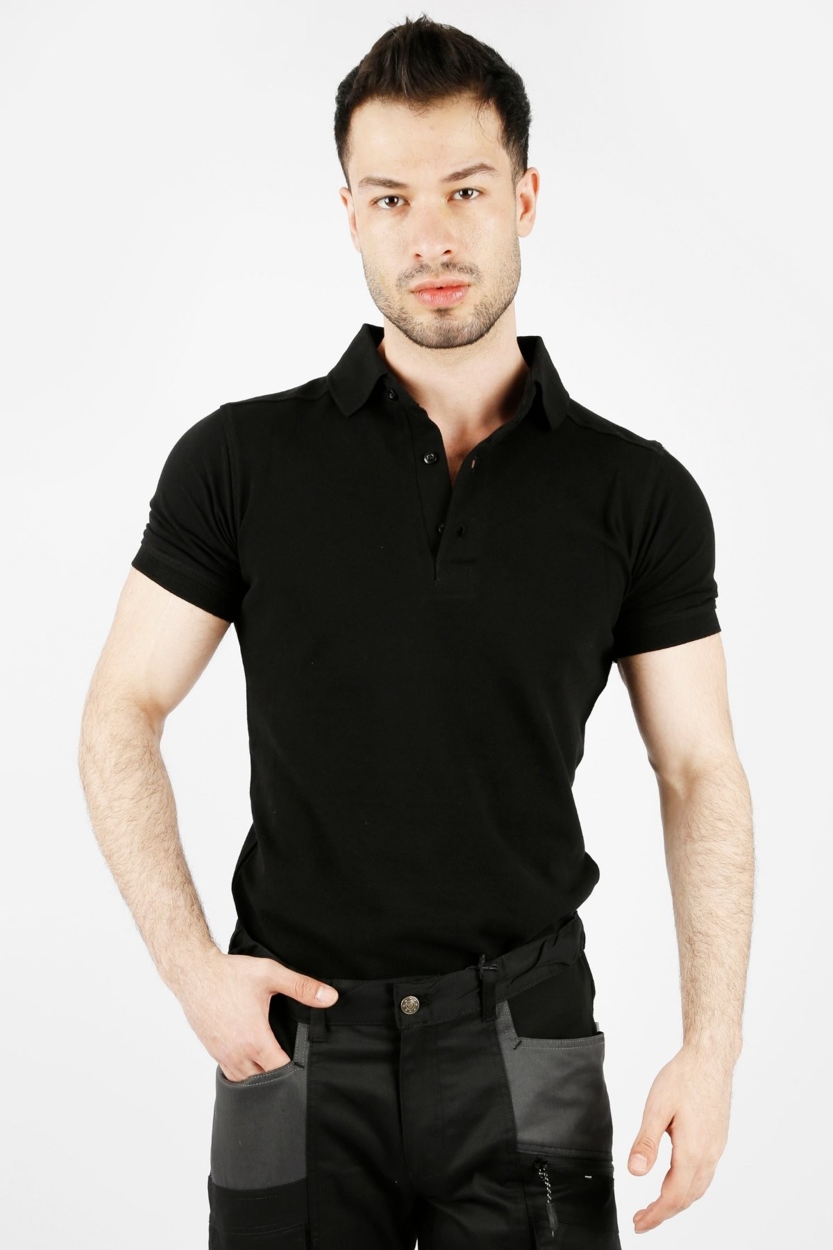 Uniprom Polo Yaka %100 Pamuk T Shirt Erkek Siyah