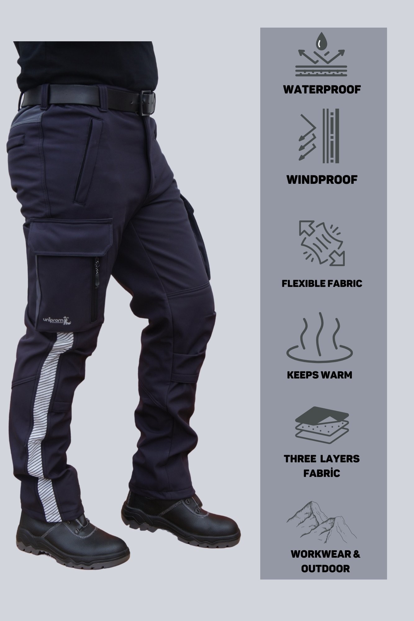 Uniprom Softshell Pantolon Oslo Model Su ve Rüzgar Geçirmez Füme