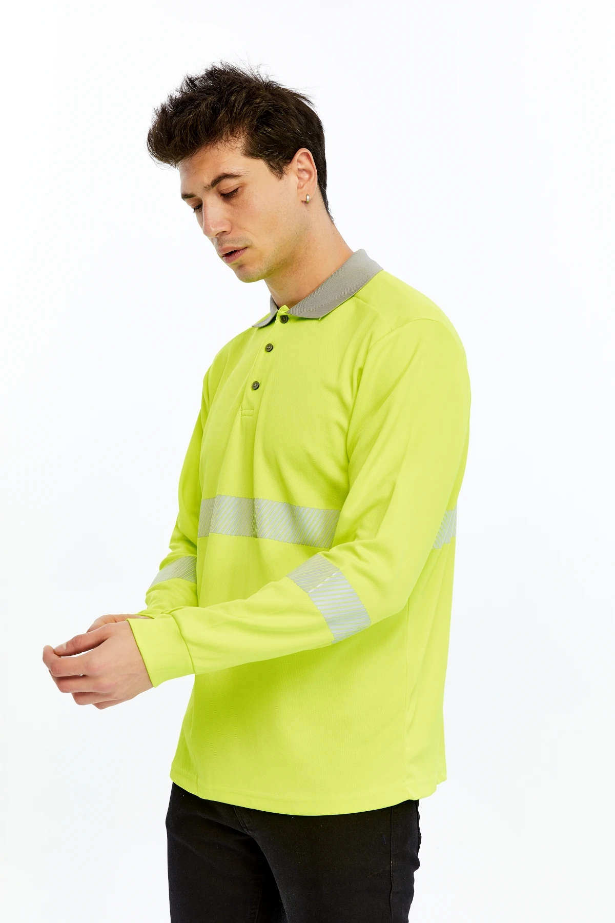 UNİPROM Neon Sarı Yüksek Görünürlük Reflektörlü Polo Yaka Sweatshirt (Hi-Vis)